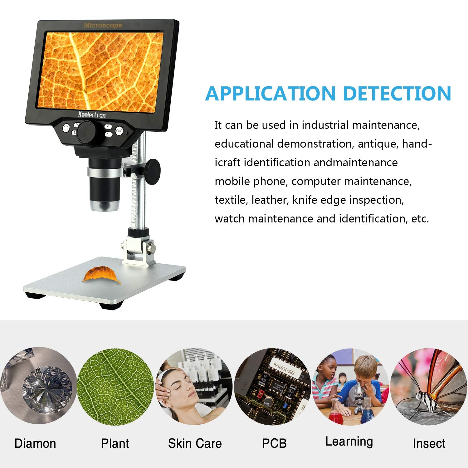 Koolertron 7 Inch Lcd Digital Microscope,12Mp 1 1200X Magnification 1080P Coin Microscope With Screen,8 Led Lights,Rechargeable