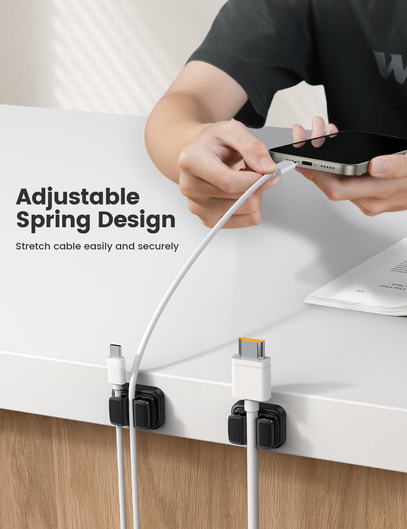 3 In 1 Cord Spring Clip Holder   Lamicall Small Clips For Desk Cable Organizer, Adhesive Adjustable Cable Holder For Charger Wir
