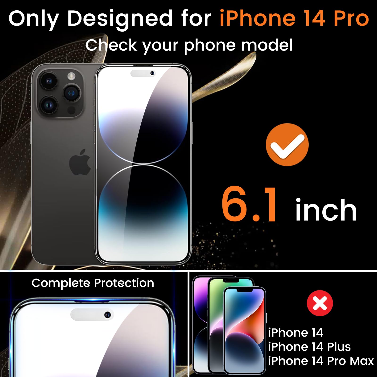 Lesakit 3+3 Pack Privacy Screen Protector For Iphone 14 Pro 6.1 Inch With 3 Pack Camera Lens Protector, Anti Spy Tempered Glass