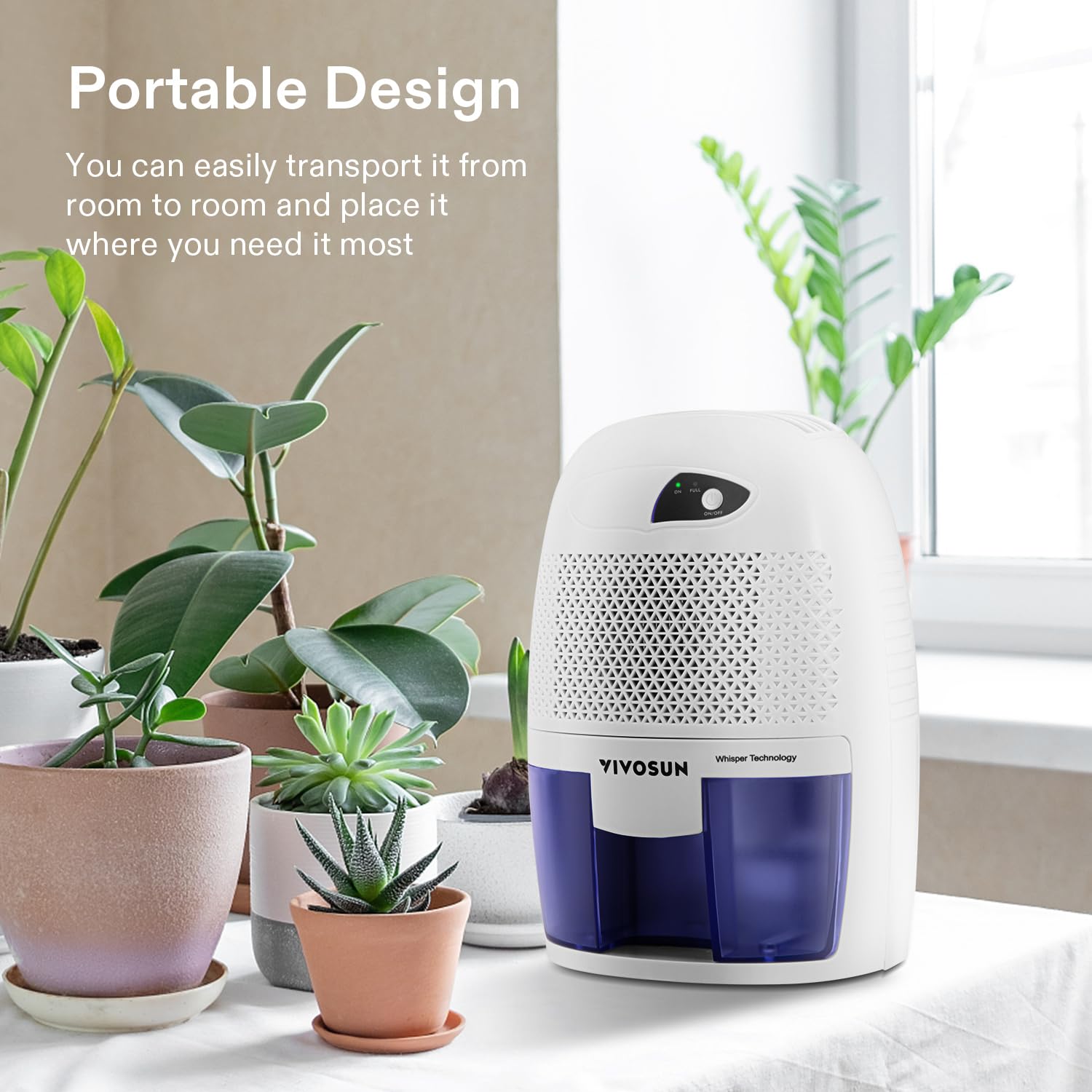 Vivosun Electric Mini Dehumidifier, Ultra Quiet 225 Sq. Ft. Dehumidifier With 500Ml Water Tank, Indicator Light And Auto Shut Of