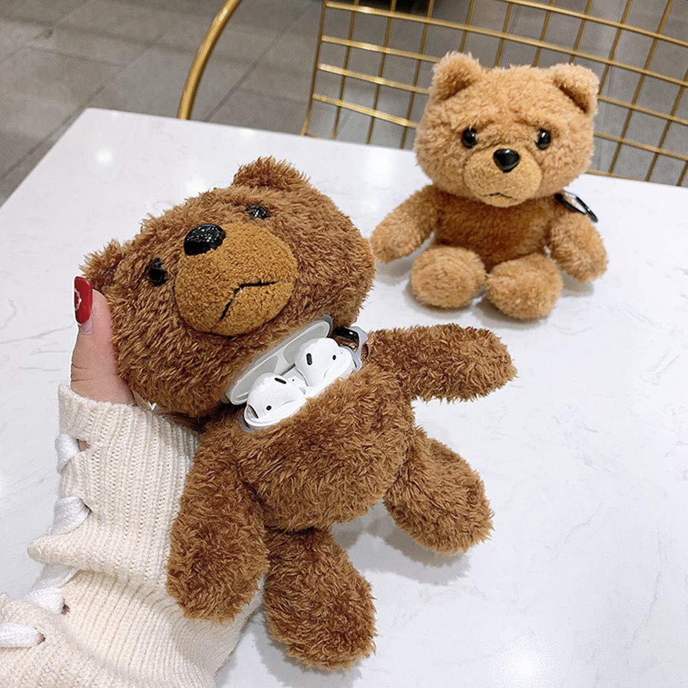 Guppy For Airpods Case Girls 3D Cartoon Cute Teddy Bear Doll Plush Fluffy Warm Carrying Case Soft Protective Airpod Case Cover A