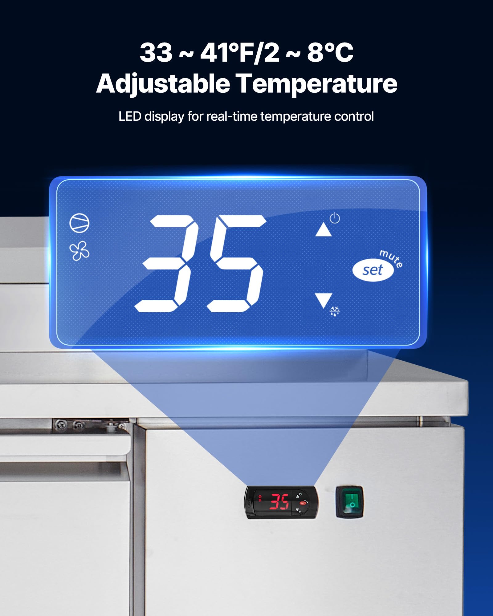 Vevor 93W Commercial Refrigerator, Pizza Prep Refrigerated Table, 19.3 Ultra Wide Countertop Food Prep Cooler, 30.8 Cu.Ft Single