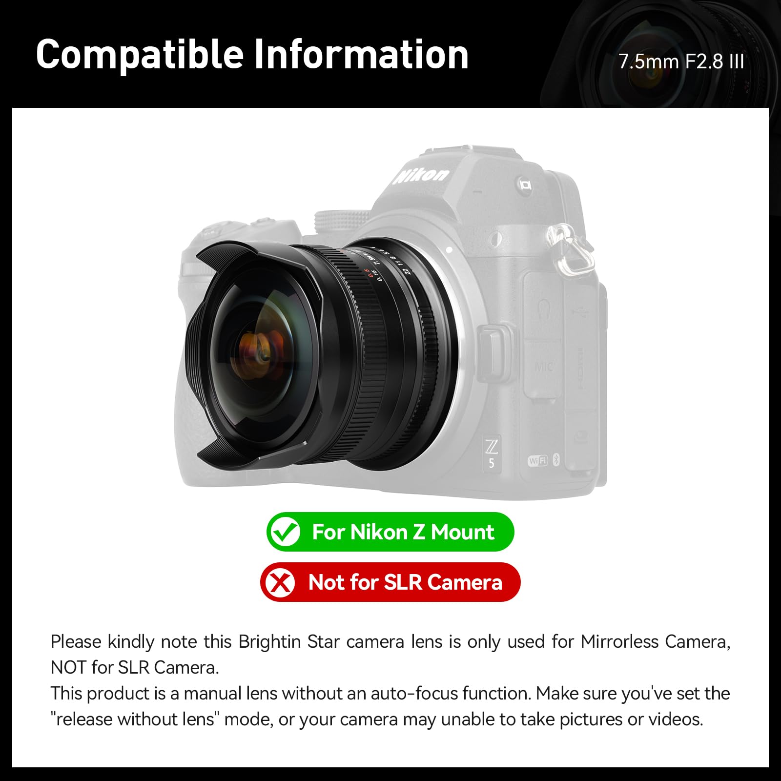 Brightin Star Aps C Lens (7.5Mm F2.8 Black, Fit For Nikon Z Mount)