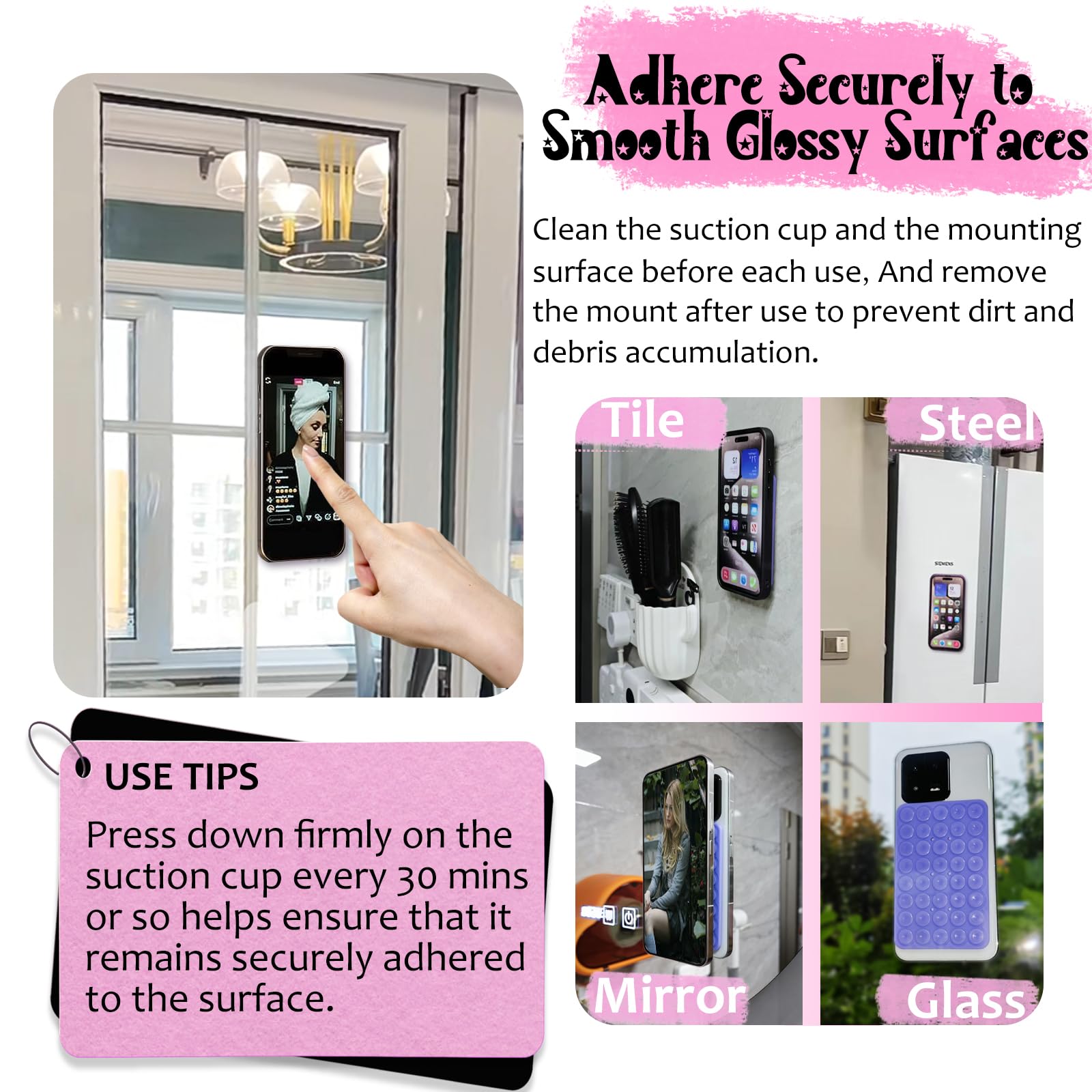 Lvshuliangpin 1 Pack Silicone Suction Cup Phone Case Mount Double Sided, Hands-Free Strong Grip Silicon Phone Holder For Selfies