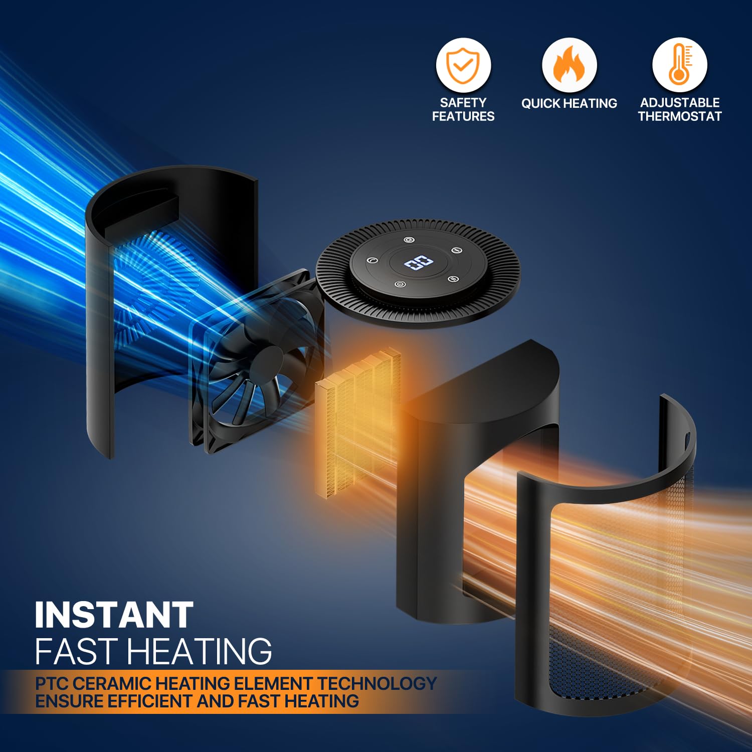 Magshion Portable Electric Space Heater, 1500W Electric Heaters Indoor Portable With Thermostat, Ptc Fast Heating Small Heater W