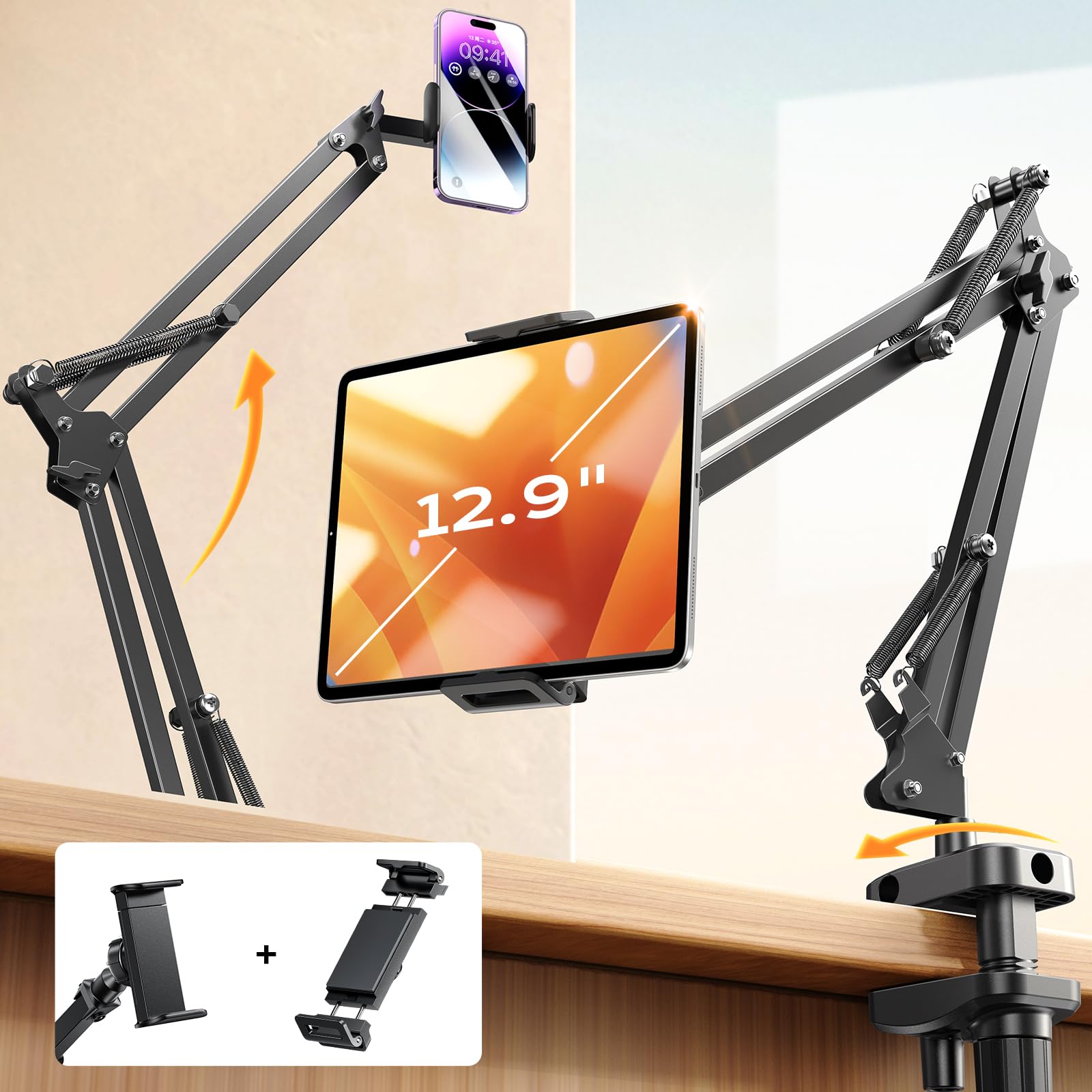 Lisen Tablet Stand Phone Holder Ipad Holder For Desk Mount[Ultra Durable] 2 Clamps Phone Tablet Holder For Iphone Tablet Mount P