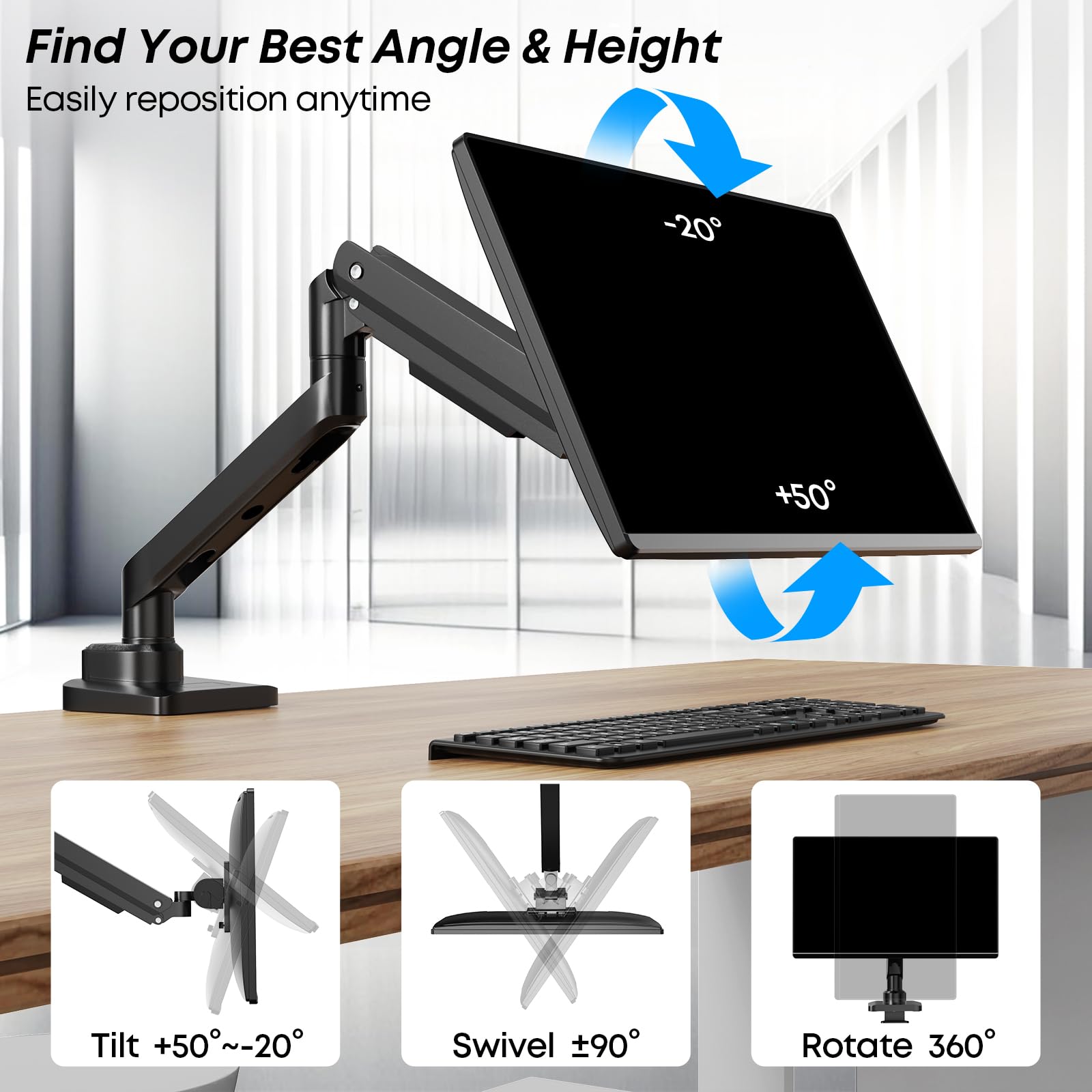 Imtkotw Premium Heavy Duty Monitor Arm For 17 To 49 Inch Screens Up To 44Lbs, Fully Adjustable Ultrawide Single Clamp On Desk Mo