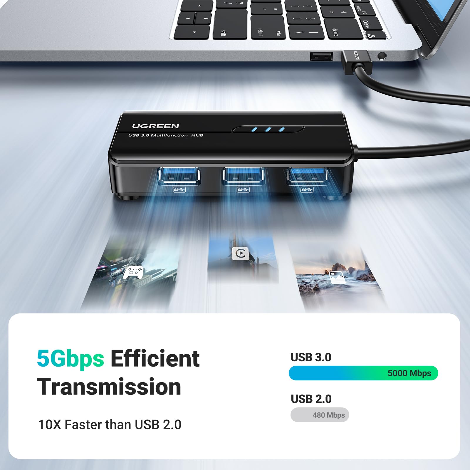 Ugreen Usb 3.0 Hub Ethernet Adapter 10 100 1000 Gigabit Network Converter With 3 Usb 3.0 Ports Hub Compatible With Laptop Pc Nin