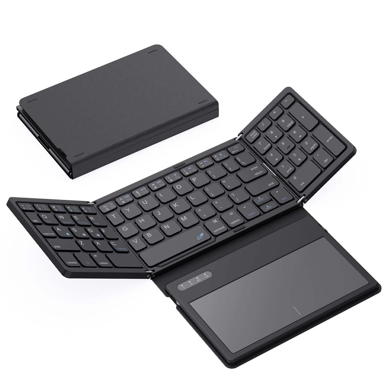 Geodmaer Foldable Bluetooth Keyboard, Portable Full Size Folding Keyboard With Touchpad, Pu Leather, Wireless Travel Keyboard Fo