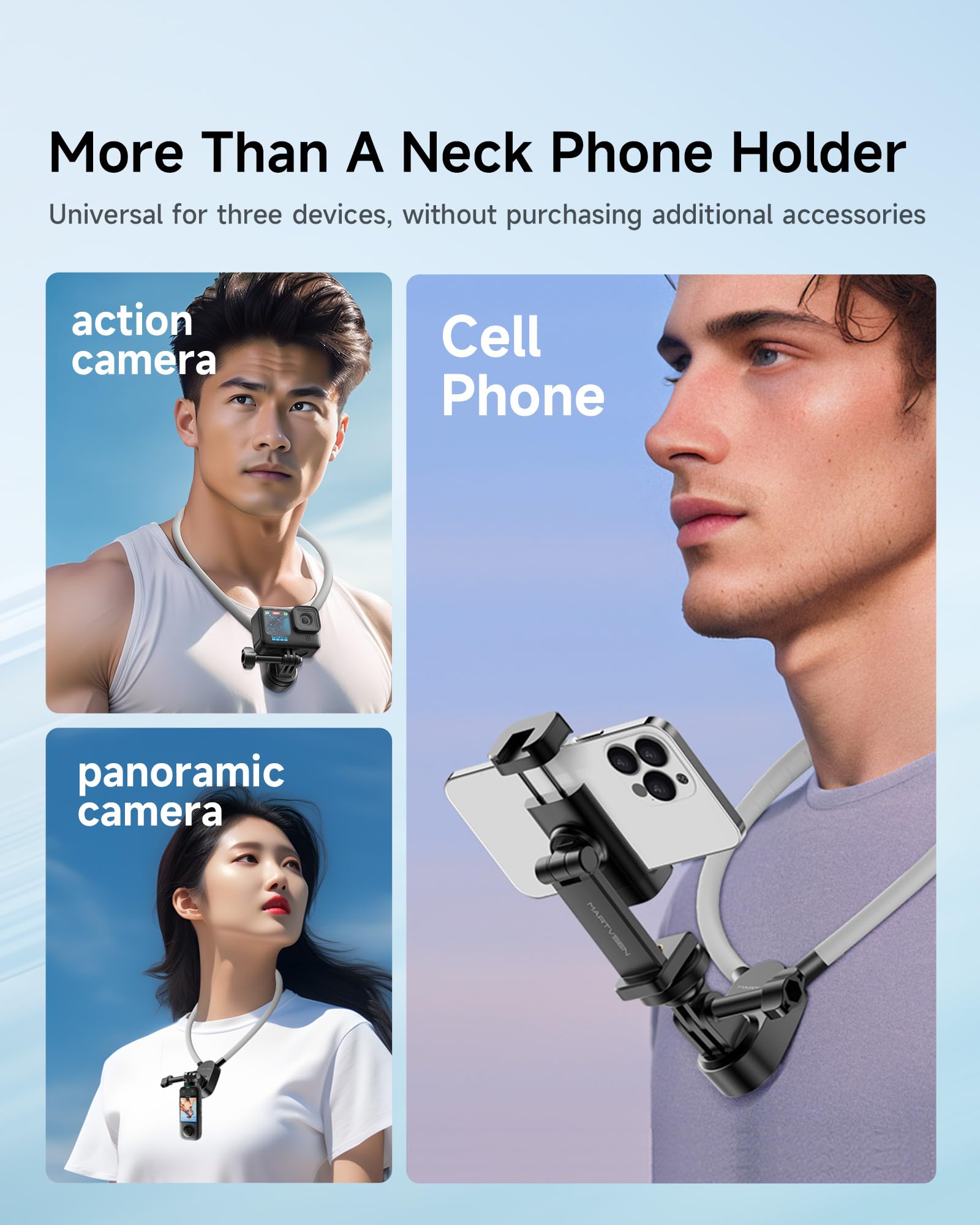 Martvsen Neck Phone Holder - Pov/Vlog Holder, Hands Free Selfie Mount Chest Video Filming For Iphone 16-13 Android Phones, Gopro