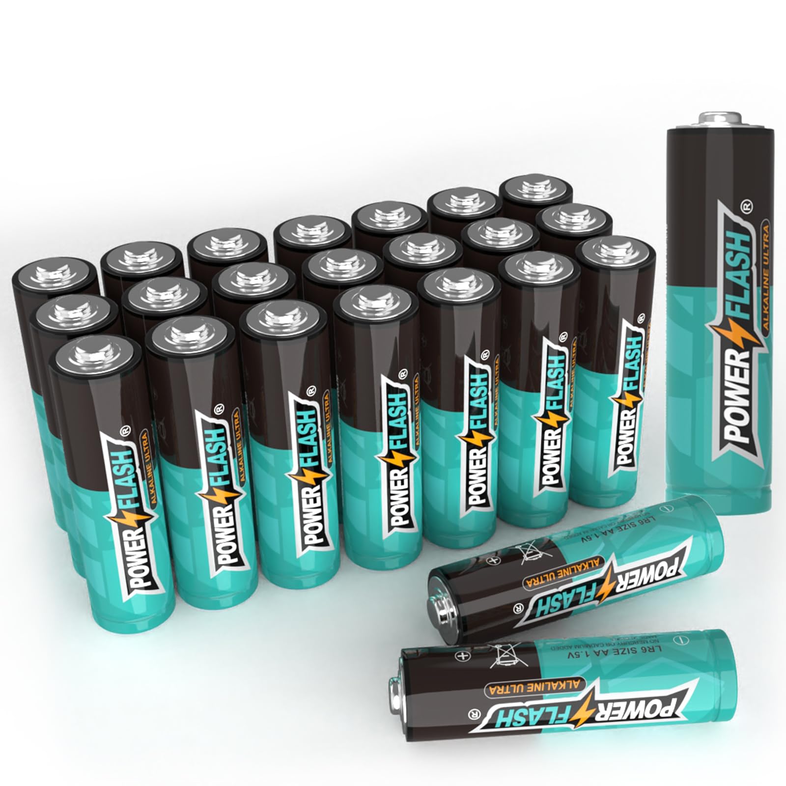 Power Flash Aa Batteries With Fresh Date - 24 Industrial Pack - Ultra Long Lasting All Purpose Double A Alkaline Battery (24 Cou