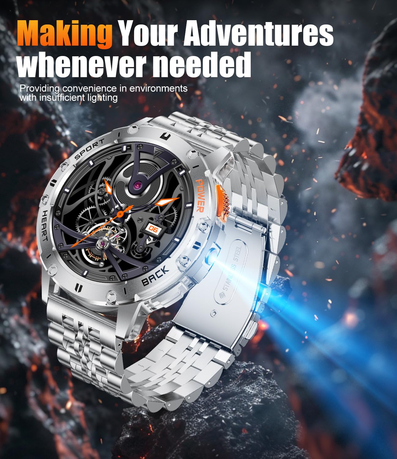 Esfoe Smart Watches For Men(3 Straps),1,43 ' ' Amoled Military Smart Watch For Men With Led Flashlight/530Mah Large Battery/5Atm