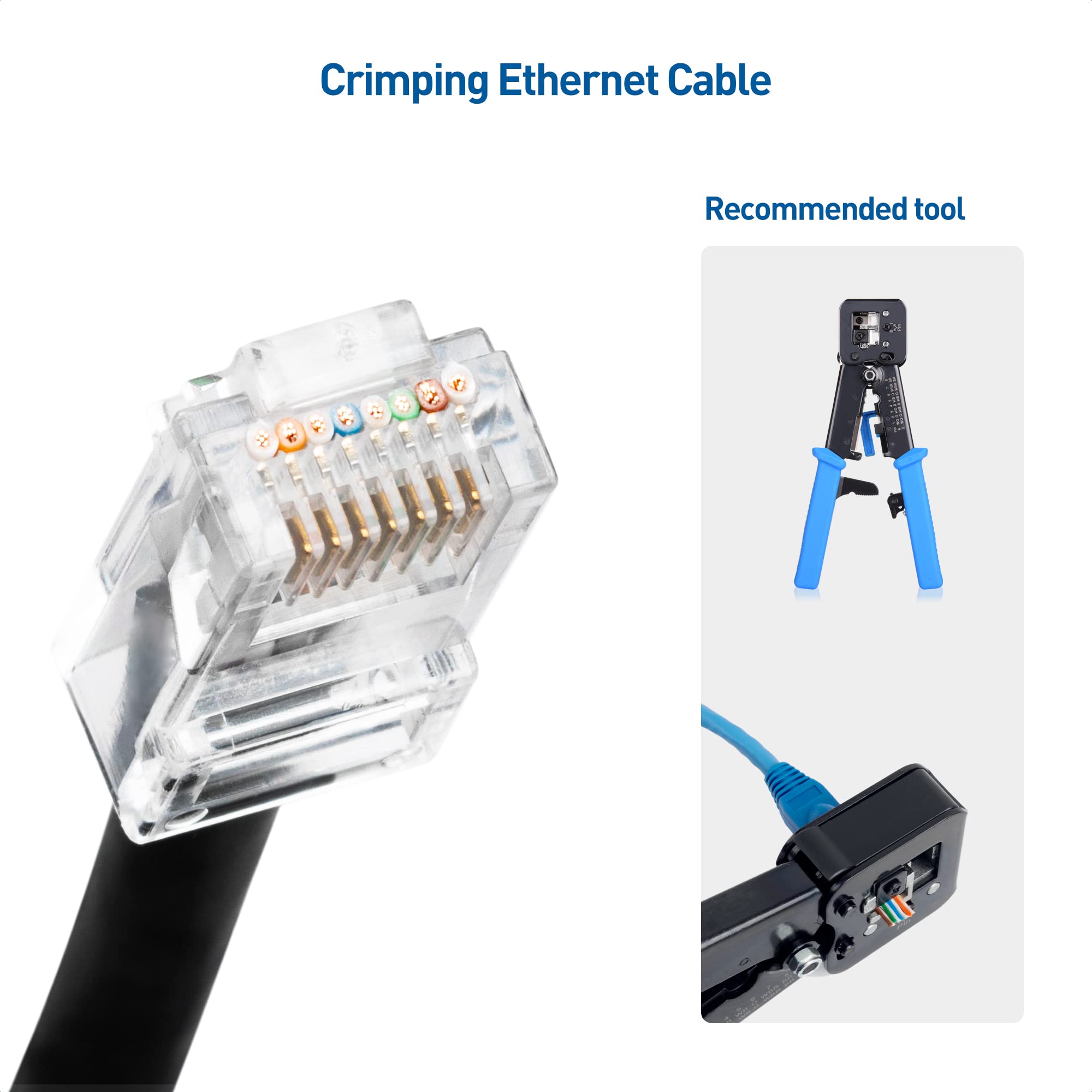 Cable Matters Cat 6 Pass Through RJ45 Connectors, 200-Pack, Transparent, Gold, Model 180097x200 for Solid or Stranded UTP Ethernet Cable