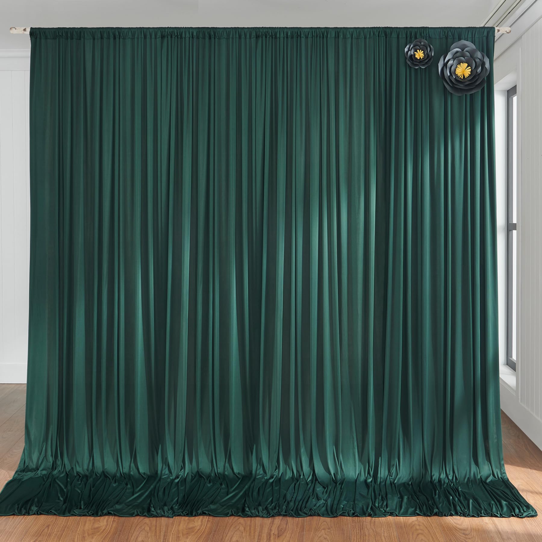10Ftx10Ft Wrinkle Free Hunter Green Backdrop Curtains For Parties, Polyester Emerald Green Backdrop Drapes 2 Panels For Wedding