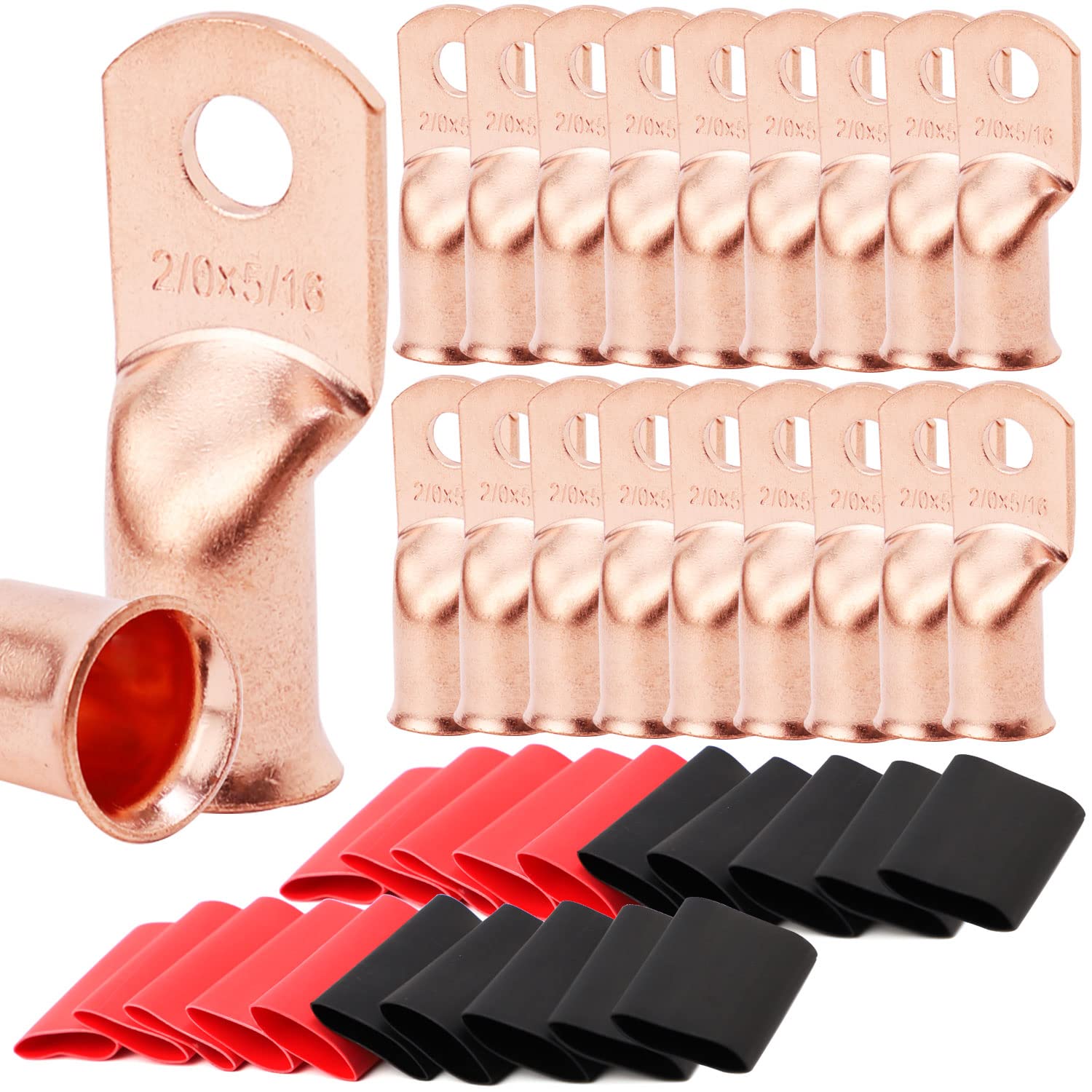 Tkdmr 20Pcs 20 Awg 516 Battery Lugs,Copper Wire Lugs,Heavy Duty Battery Cable Ends,Tubular Ring Terminals,Awg Crimp Wire Ring Lu