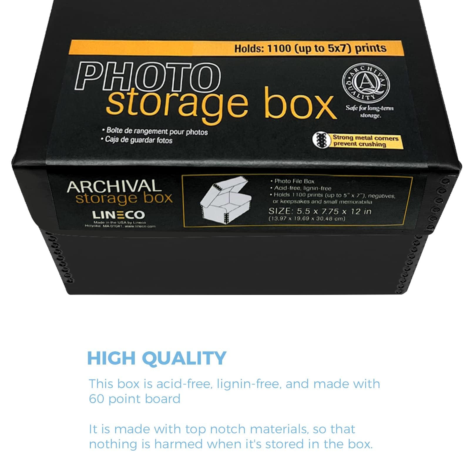 Lineco, Black Hinged Lid Photo Box 5.5''X7.75''X12'' Archival Acid-Free. Holds Up To 1100 Of 4X6 Or 5X7 Pictures, Art. Preserves