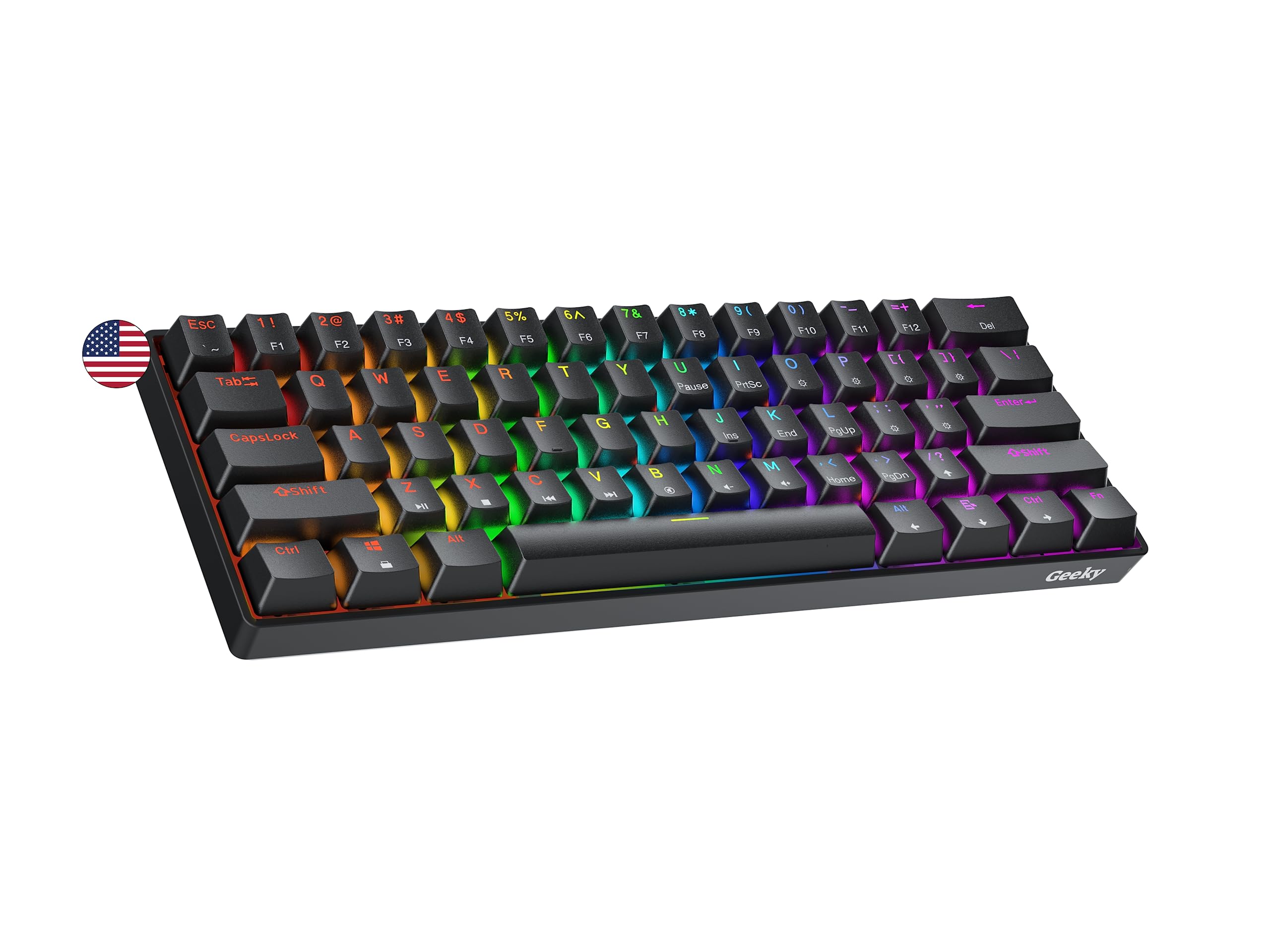 Geeky GK61 60% | Hot Swappable Mechanical Gaming Keyboard | 61 Keys Multi Color RGB LED Backlit for PC/Mac Gamer | ANSI US Ameri