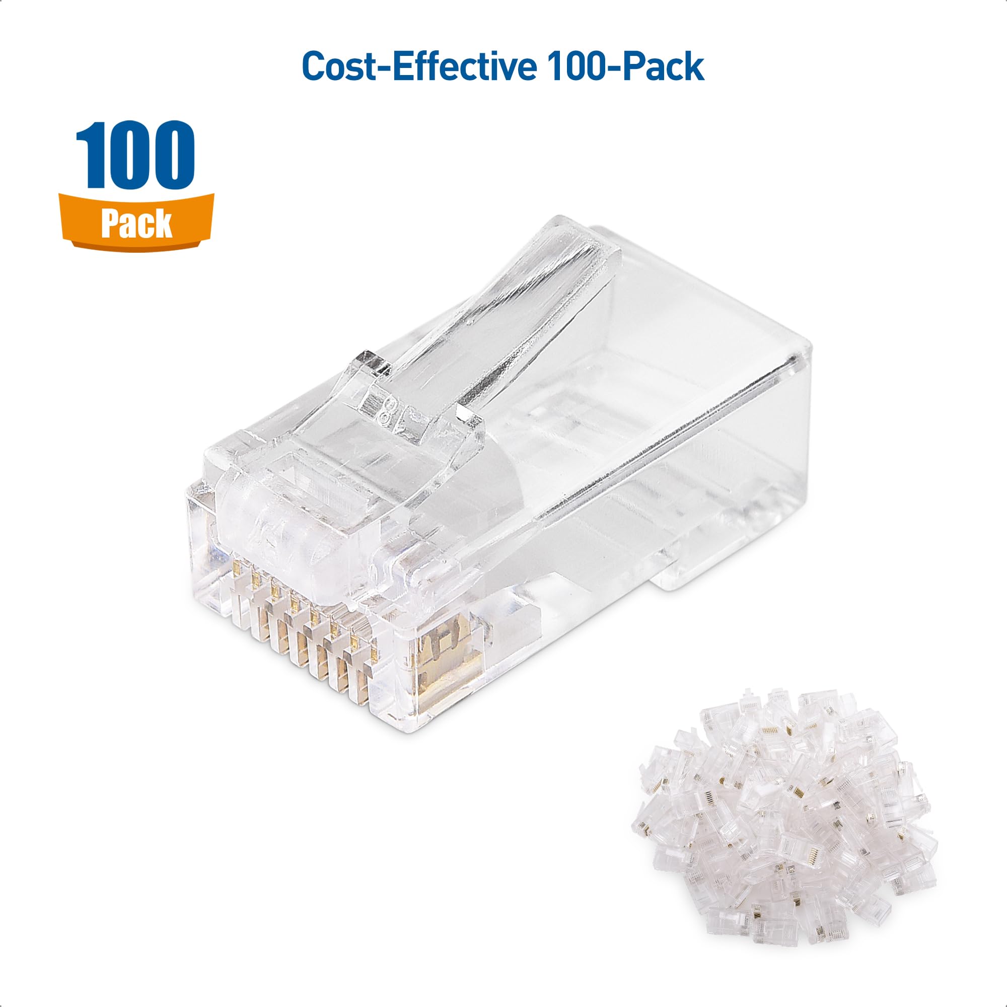 Cable Matters 100 Pack Cat 6 Pass Through Rj45 Connectors (Cat 6 Ends / Cat6 Connector / Rj45 Modular Plugs/Ethernet Plugs/Netwo