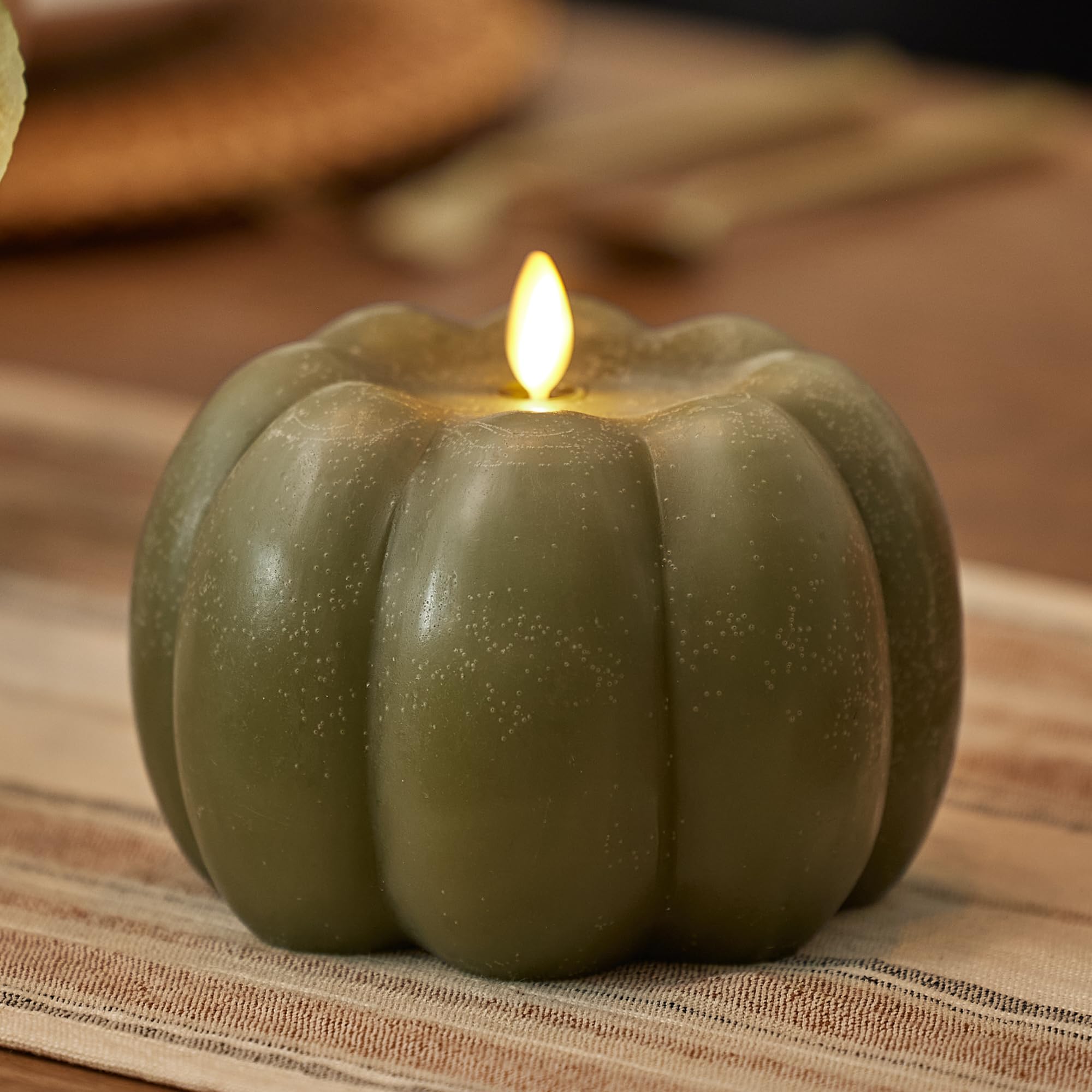 Luminara Pumpkin Figural Flameless Flickering Moving Flame Led Candle (5.5'' X 4.25''), Chalky Finish Real Unscented Wax, Time F