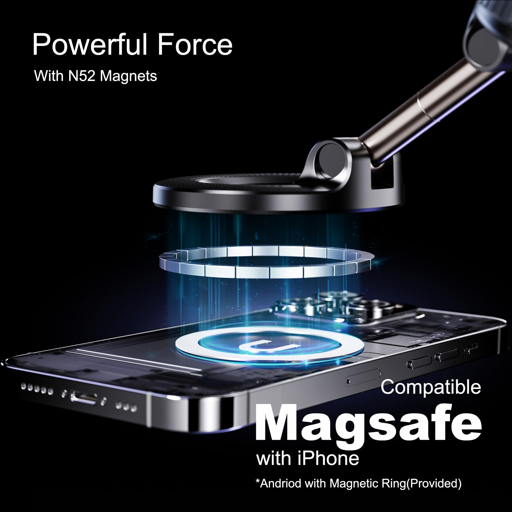 Lnkxt Magnetic Phone Holder For Car,Vacuum Suction Cup Phone Mount,Magsafe Car Mount For Iphone, No Need Charge,Folding Holder F