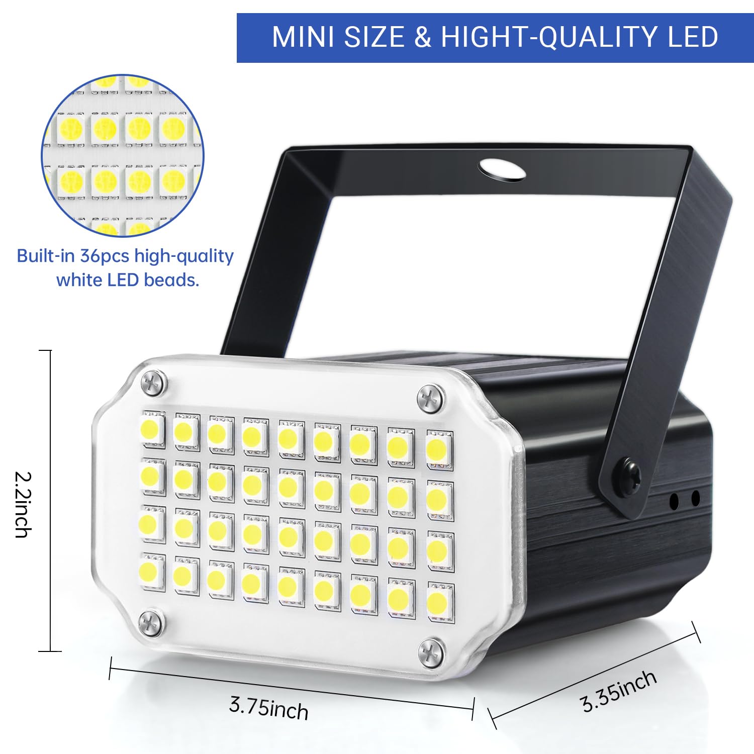 Luditek 2-Pack Mini Halloween White Led Strobe Light, Sound Activated And Flash Speed Control Party Light With 36 Super Bright L