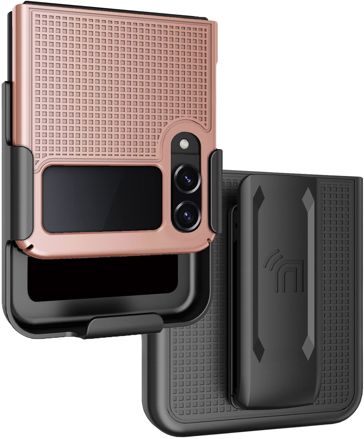 Case With Clip For Galaxy Z Flip 4 5G, Nakedcellphone [Grid Texture] Slim Hard Shell Cover And [Rotating/Ratchet] Belt Hip Holst