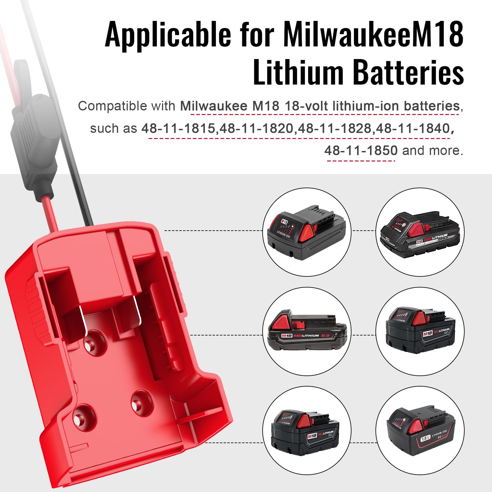 Azocek Power Wheels Adapter For Milwaukee M18 Battery With Wire Harness Connector Compatible With 12 Volt Power Wheels, 12Awg Wi