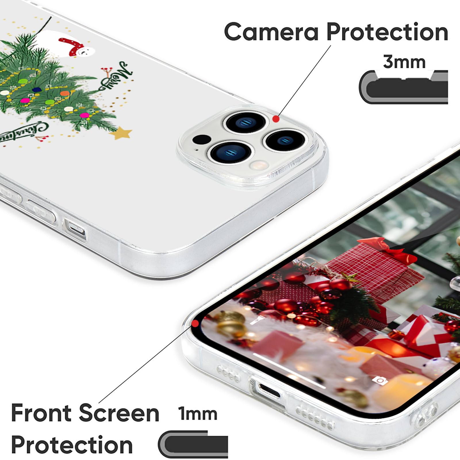 Pepmune Compatible With Iphone 14 Pro Max Case Cute Christmas Design Camera Protection Shockproof Soft Tpu Clear Xmas Back Bumpe