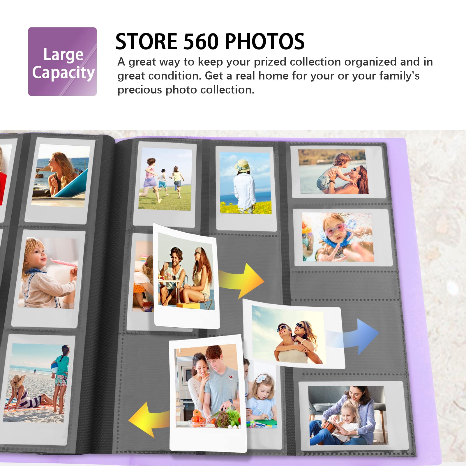 560 Pockets Photo Album For Fujifilm Instax Mini Camera, 2X3 Photo Album Book For Fujifilm Instax Mini 1112 9 Evo 90 70 40 8 7 Liplay Instant Camera (Purple)