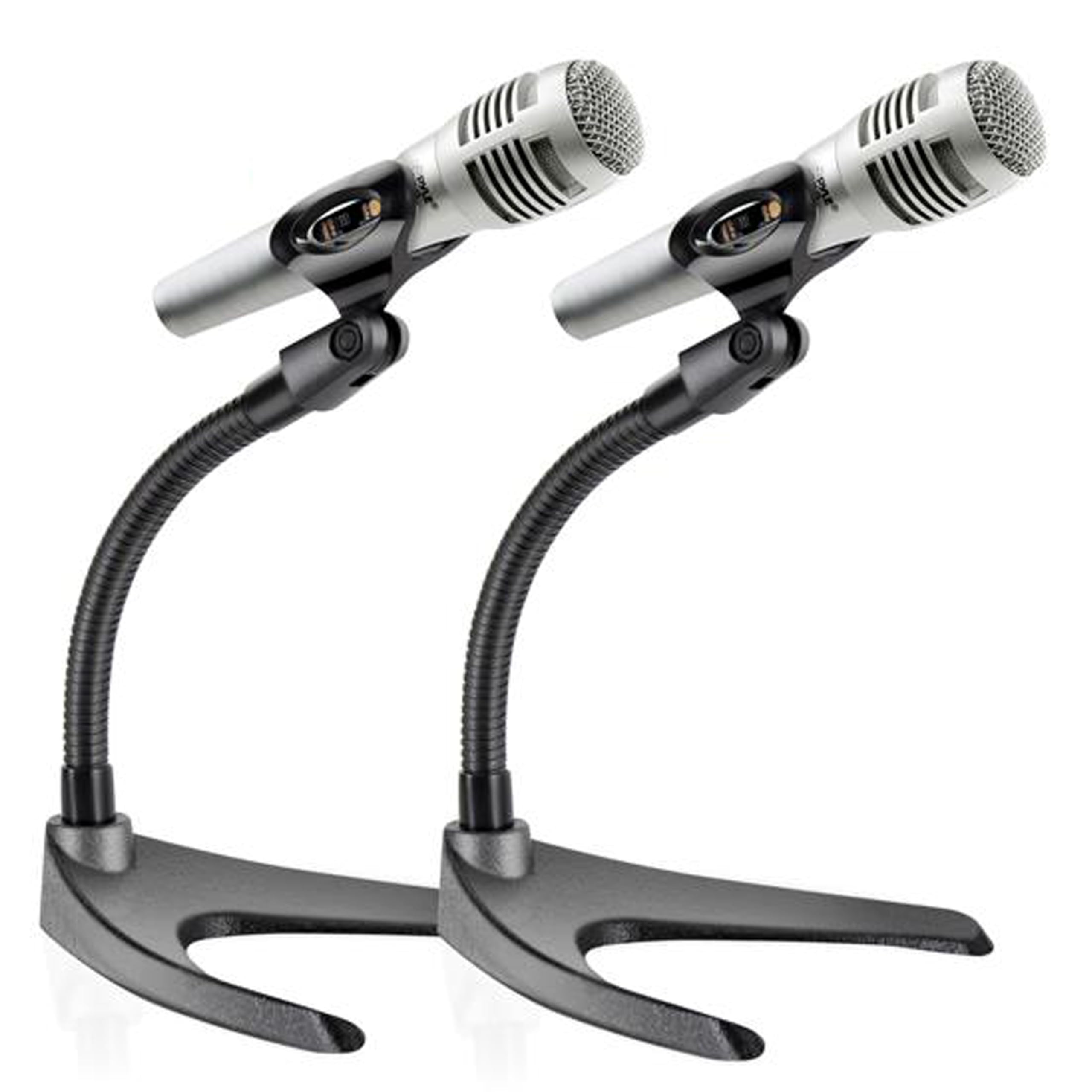 Pyle Universal Adjustable Desktop Microphone Stand - Tabletop Mic Holder Low Profile Mic Stand w/ Flexible 8.2 Gooseneck Mount