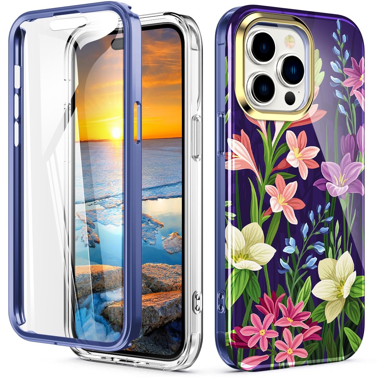 Turquiase Cute Flower Case For Iphone 13 Pro Max 6.7 Inch Built With Screen Protector, Lightweight And Stylish Full Body Shockpr