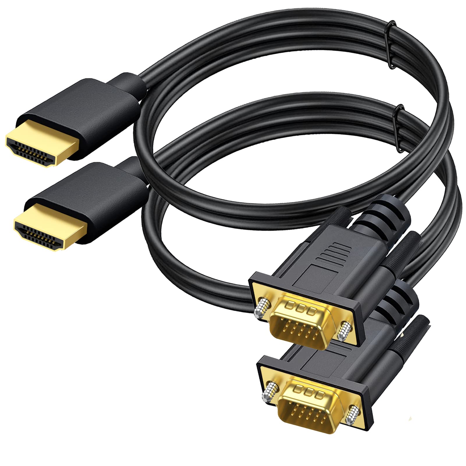 Hdmi To Vga Cable 2 Pack, 3.3 Feet Gold Plated Computer Hdmi To Vga Monitor Cable Adapter Cord For Computer, Desktop, Laptop, Pc, Monitor, Projector, Hdtv, And More (Not Bidirectional)