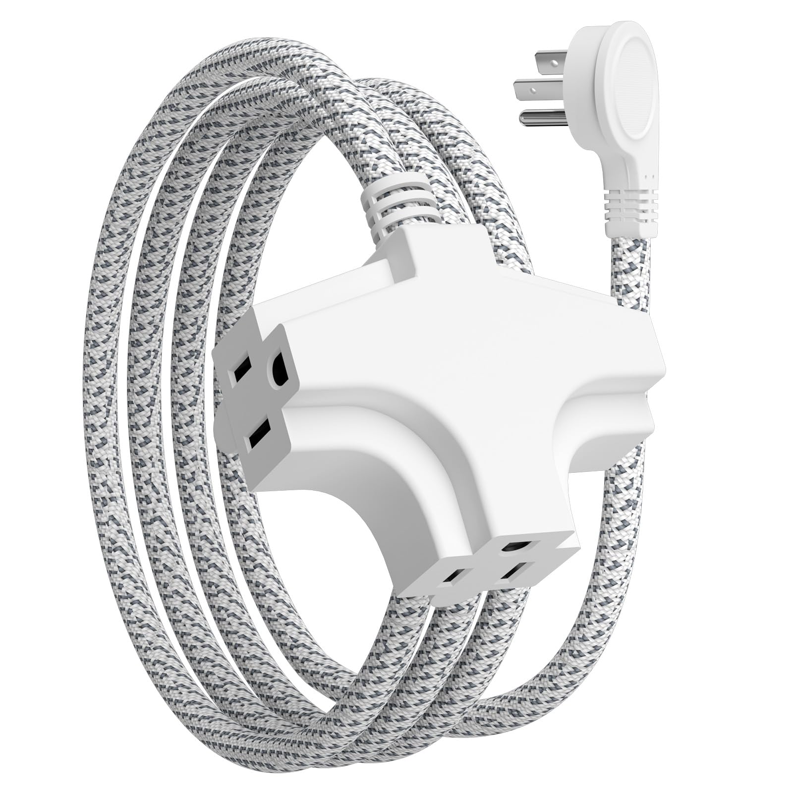 K Kasonic 3 Outlet Extension Cord, 6 Feet Flat Plug Extension Cord, 16/3 Sjtw 3 Wire Grounded, 13 Amp 125 V 1625 Watts, Braided