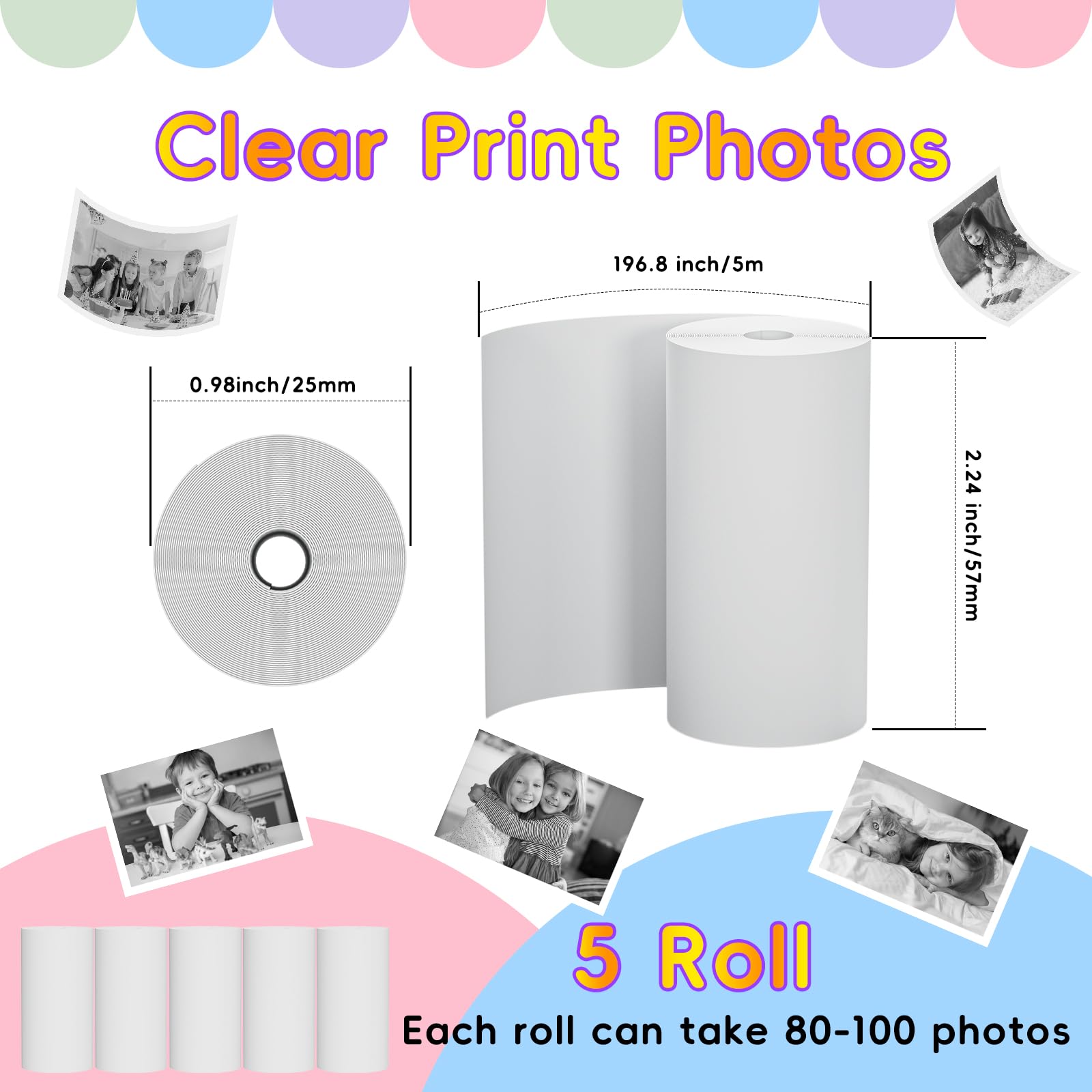 5 Rolls Kids Instant Camera Refill Print Paper Hd Printing Thermal Print Paper Set For Kid'S Instant Camera Favors Supplies(Whit
