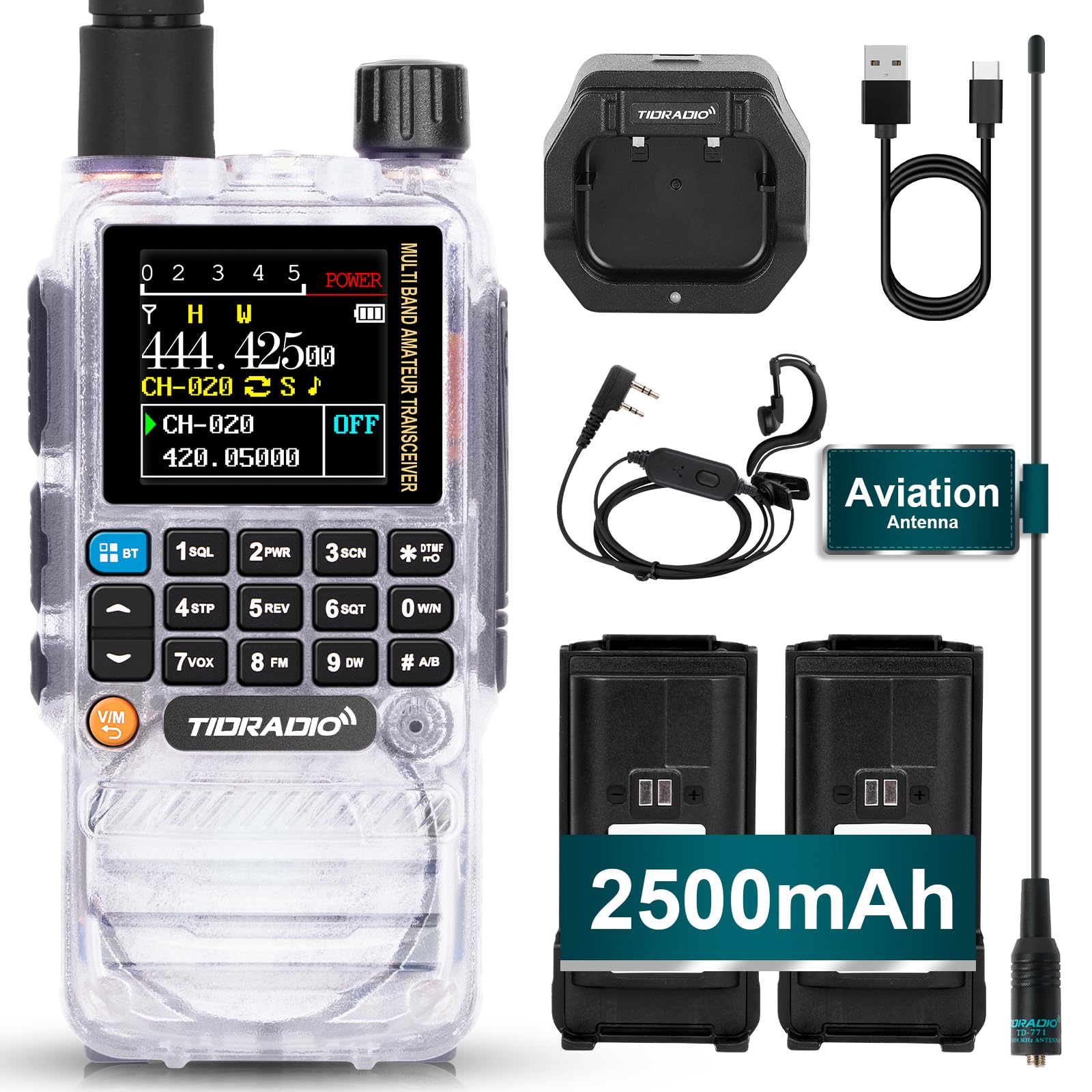 Tidradio Td H3 5W Ham Handheld Radio, Long Range Two Way Radios With Type C Programming And Aviation Antenna, Dual Band Radios W