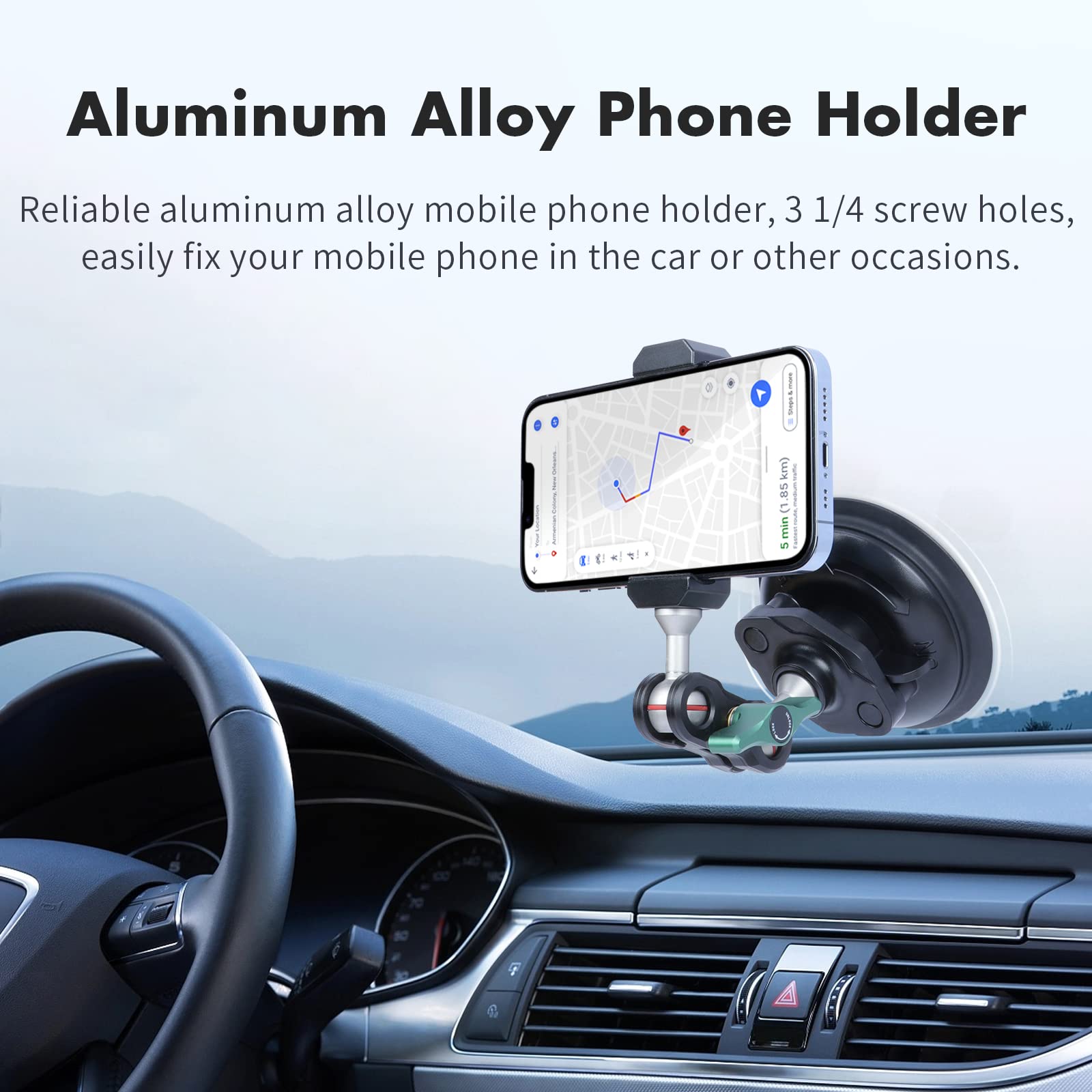 Seasky S1 Powerful Sports Camera Suction Cup Car Mount For Gopro Hero 13/12/11/10/9/8 Black Dji Osmo Action 5/4/3/2 Insta360 X4 X3, X2 One Rs Cell Phone Holder Accessories Aluminum Alloy Metal