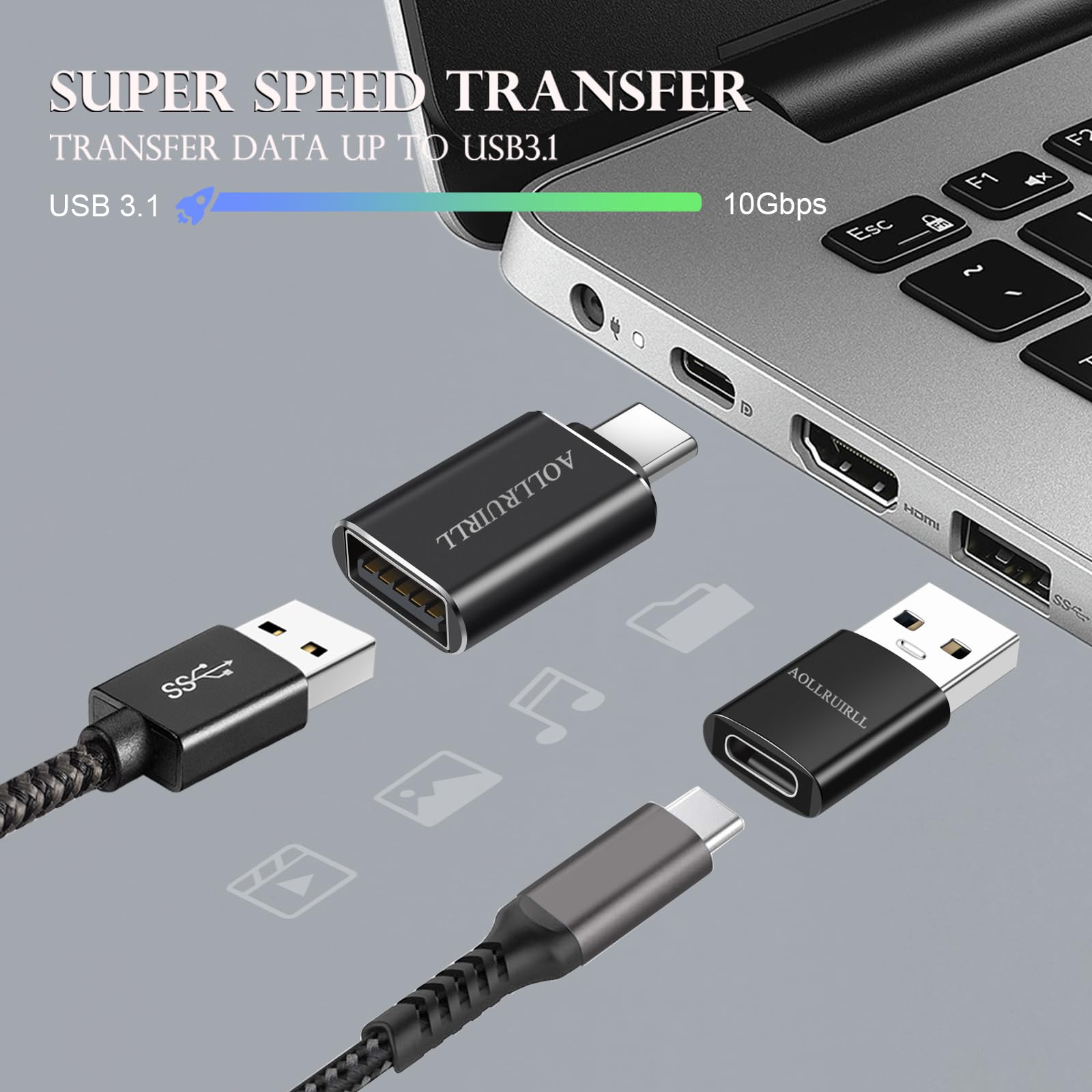 AOLLRUIRLL 6 Pack USB C to USB & USB to USB C Adapters SuperSpeed Data Transfer Fast Charging Aluminum Black