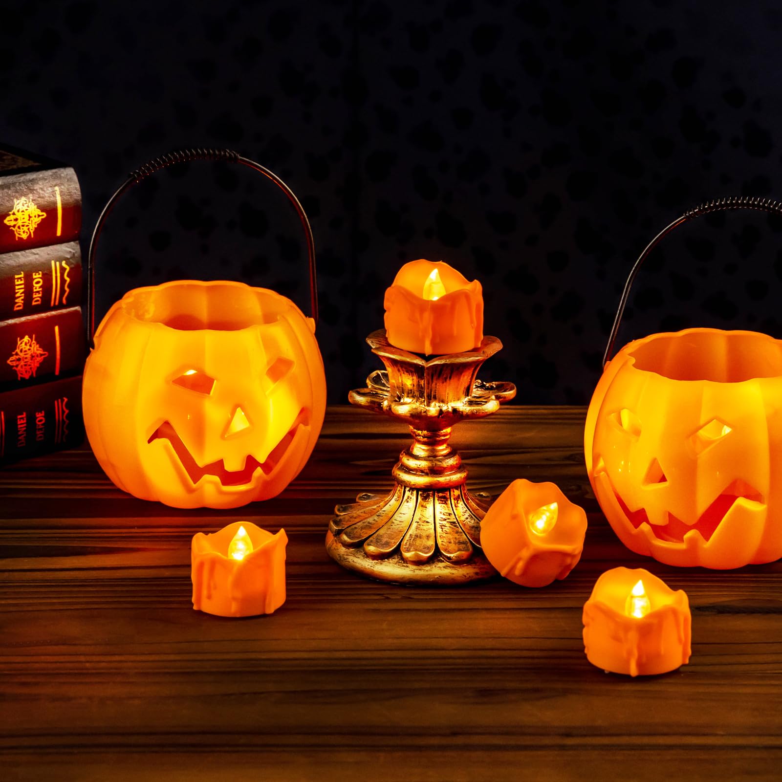 Windshell Orange Tealight Candles With Timer, Melting Design (Plastic), Battery Operated Led Flameless Tea Lights For Party, Tha