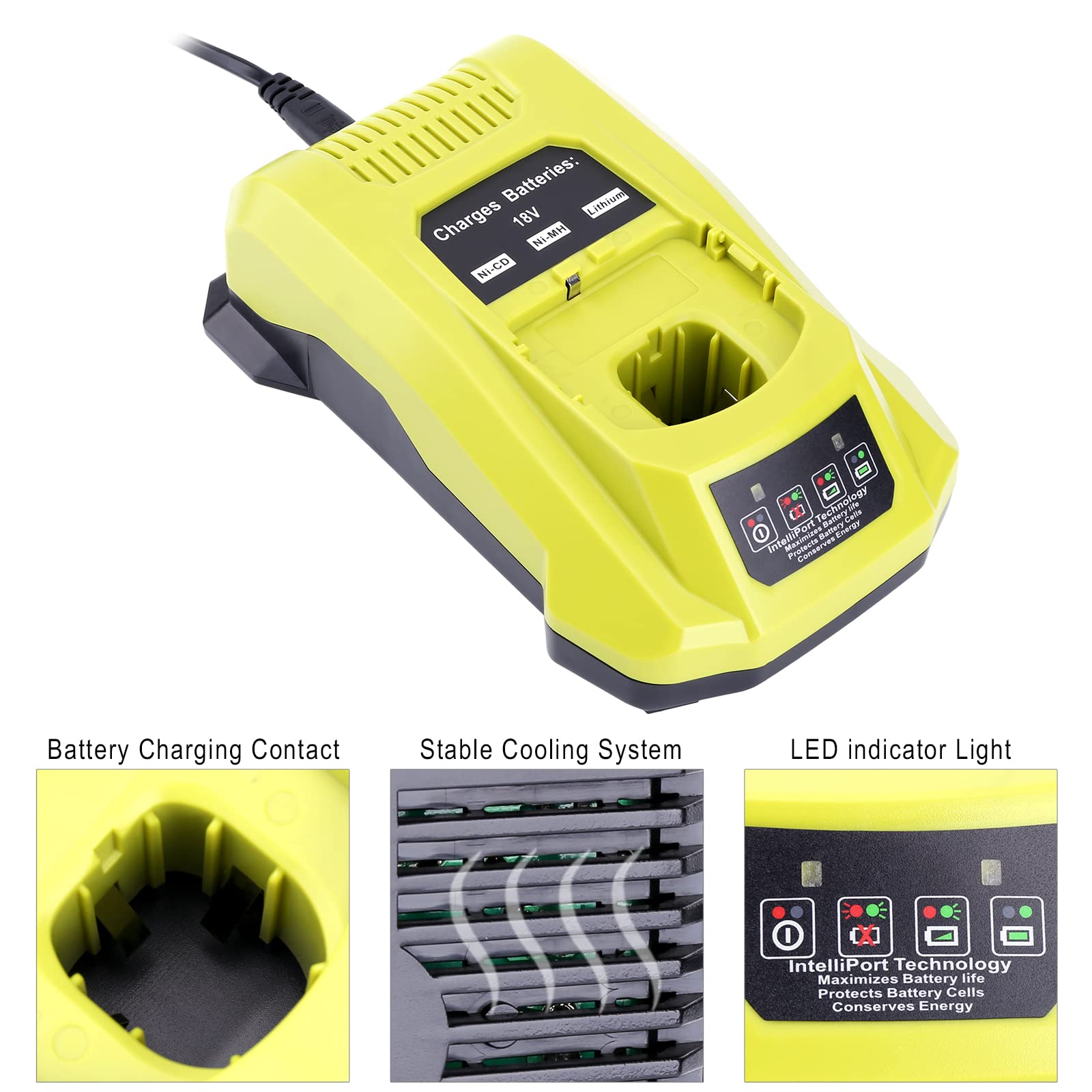 Elefly P117 Compatible With Ryobi 18V Battery Charger, Compatible With Ryobi 12V 18V One+ Lithium Nicad Nimh Battery P102 P103 P