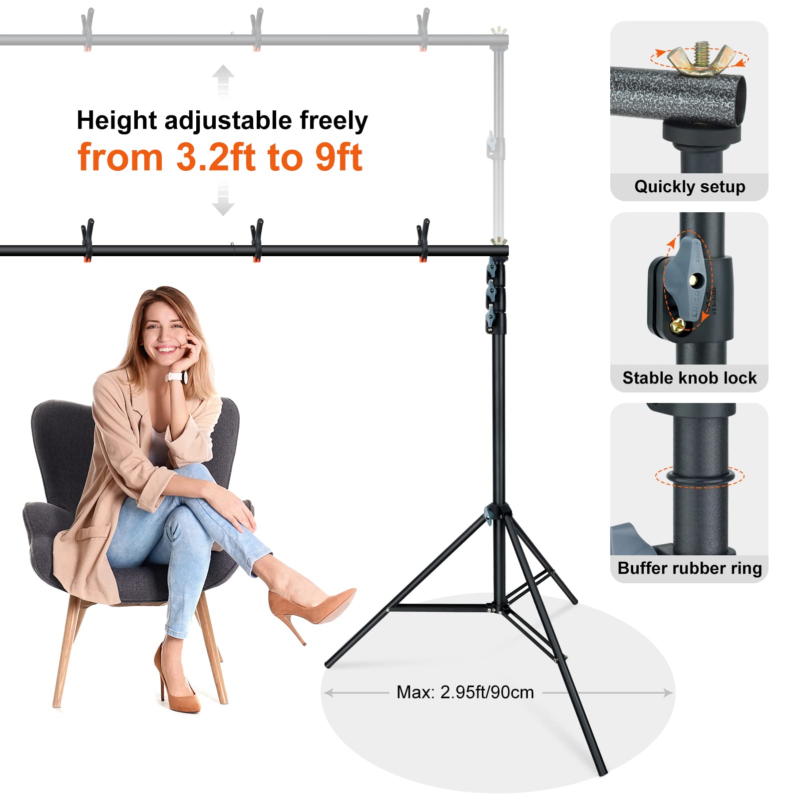 Linco Lincostore 9X10 Ft Photography Photo Backdrop Stand Background Support System Kit 4154 4236 Black
