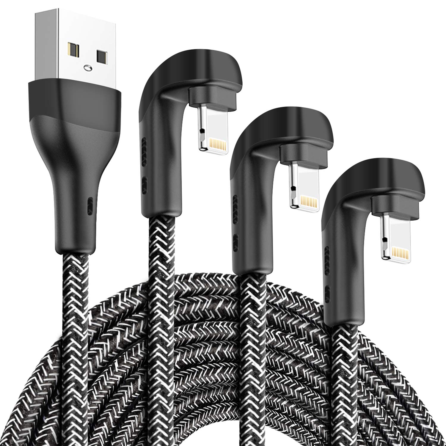 3Pack 90 Degree Iphone Charger 10Ft, Apple Mfi Certified 10 Feet Usb A To Lightning Cord Long, Nylon Right Angle 10 Foot Charging Cable For Apple Iphone 14 Pro Max/14Plus/13Pro/12 Mini/11/X/Xs/Xr/Ipad