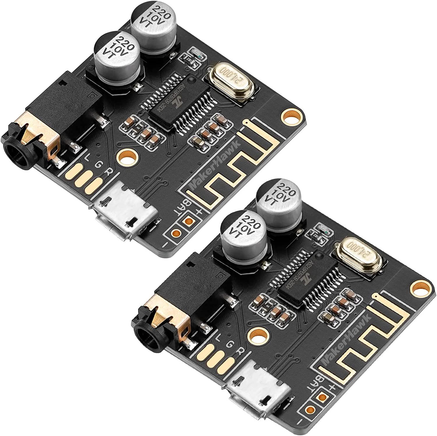 Makerhawk 2Pcs Bluetooth Audio Receiver Board Bt 5.0 Stereo Audio Amplifier 3.7 5V Car Speaker Amplifier For Diy