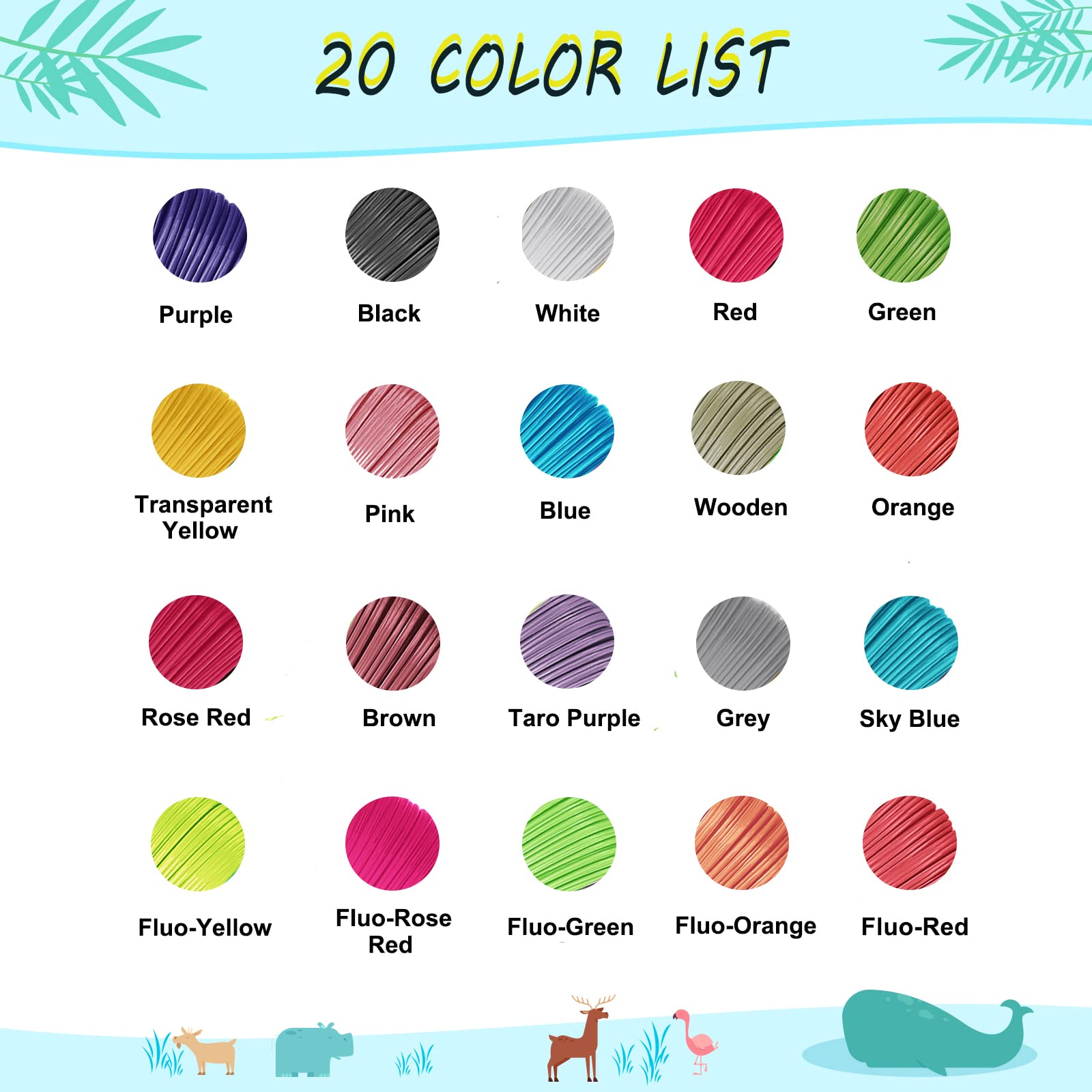 3D Pen Filament, Yungden 20 Colors 1.75Mm Pla Refills With 2 Finger Caps, High Precision 3D Printing Cords For Art Creation, 16.