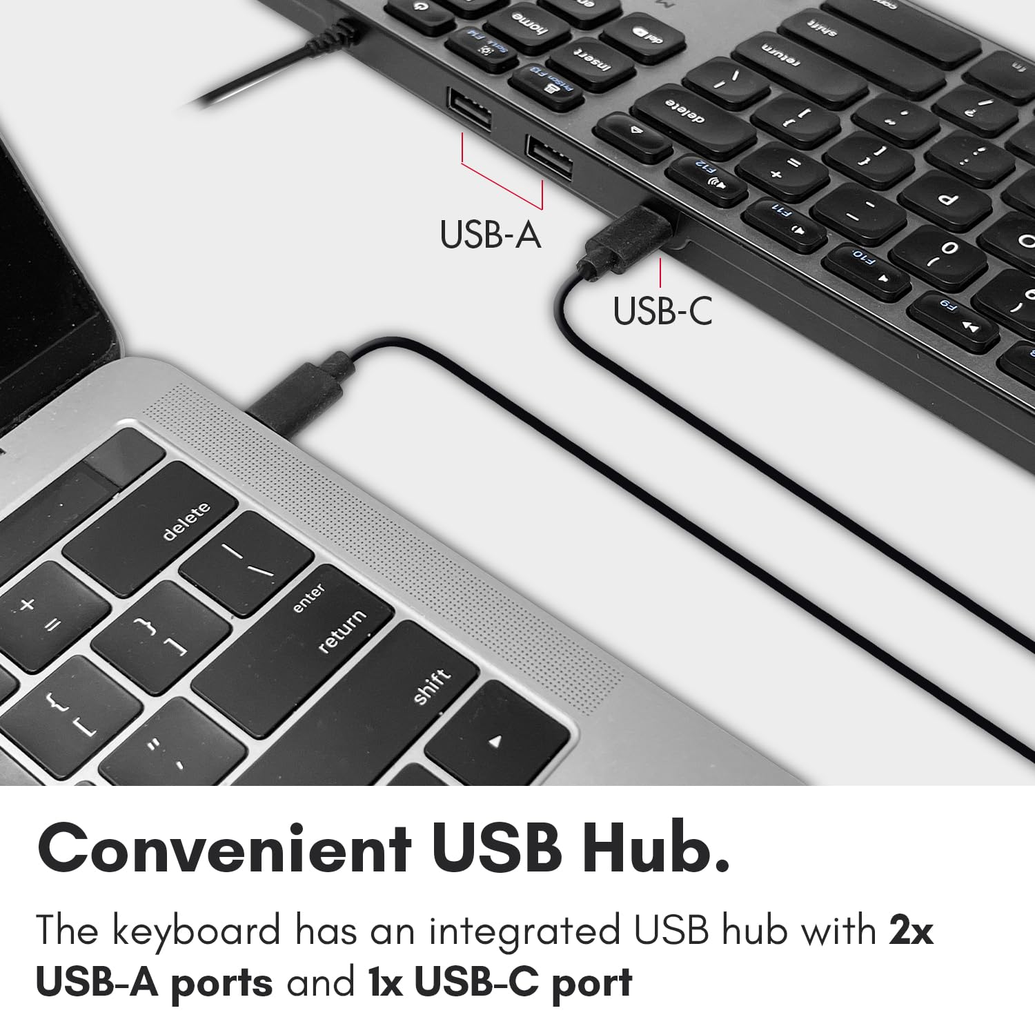 Macally Premium Wired Usb C Keyboard With Usb Ports   Connect Up To 3 Devices   (2X Usb A |1X Usb C Ports)   Wired Keyboard For