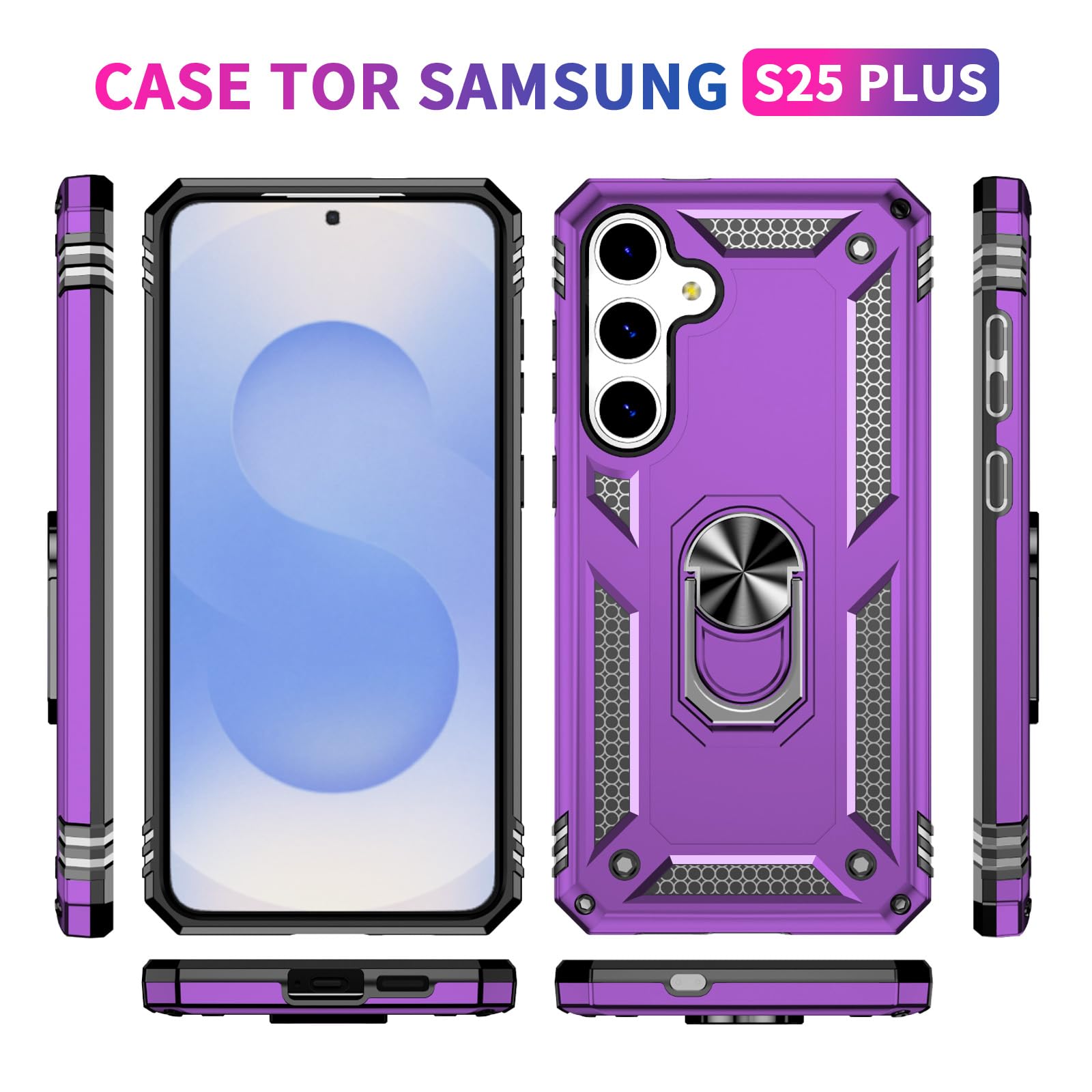 Yiakeng For Samsung Galaxy S25 Plus Case With Screen Protector:[Military Grade Drop Tested] Ring Holder Kickstand Shockproof Ant