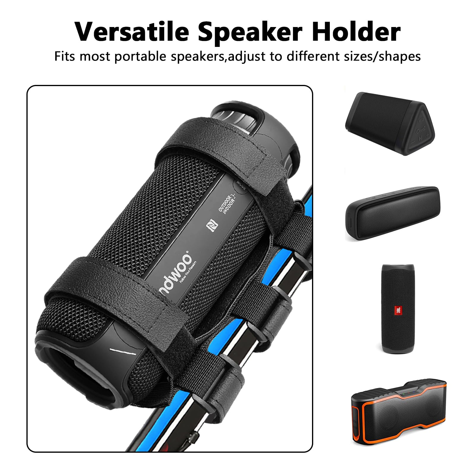 Caudblor Portable Speaker Mount For Bike/Golf Cart Railing/Boat, Adjustable Outdoor Wireless Speaker Strap Holder Accessory,Fit