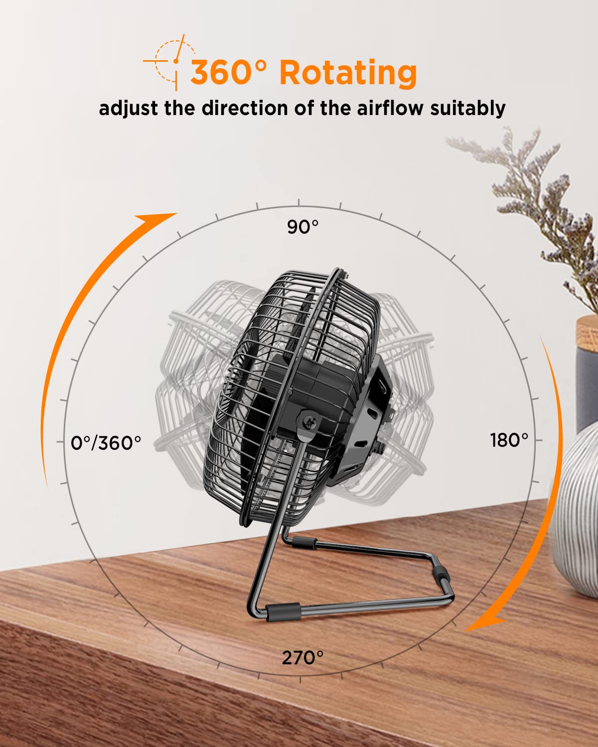 Easyacc 6 Inch Usb Desk Fan, Small Usb Desk Fan, [Small Quiet Strong Airflow And 360 Rotating Personal Table Cooling Fan] Usb Po