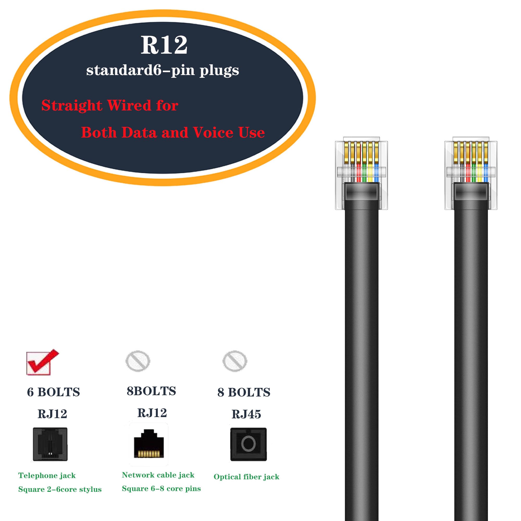 Jmzly Rj12 Cable Phone Cord Rj12 6P6C Male To Male Straight Wired For Both Data And Voice Use Black   15 Feet3 Pack