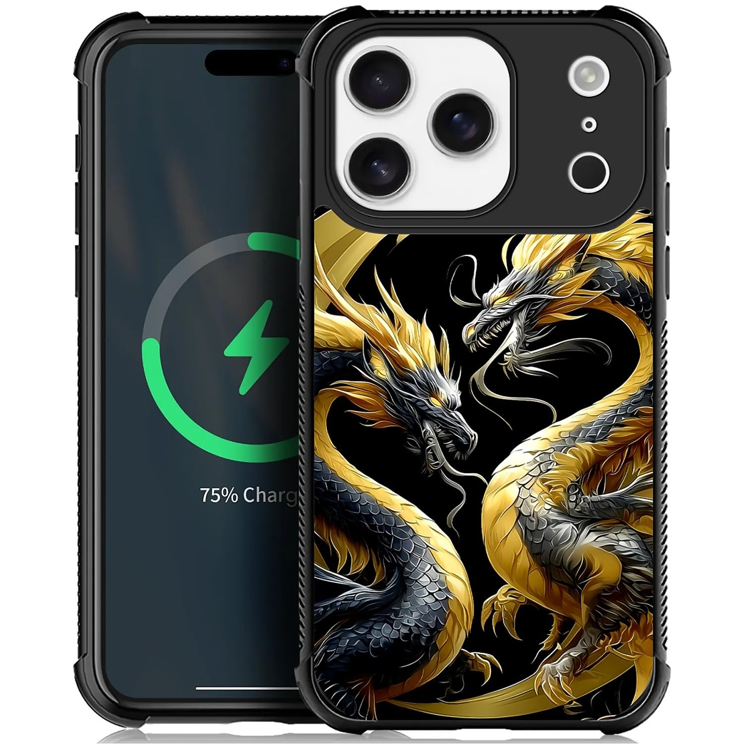 Deaorew for iPhone 17 Pro Case | Compatible with MagSafe | Classic Slim Cover Design | Golden Black Dragon