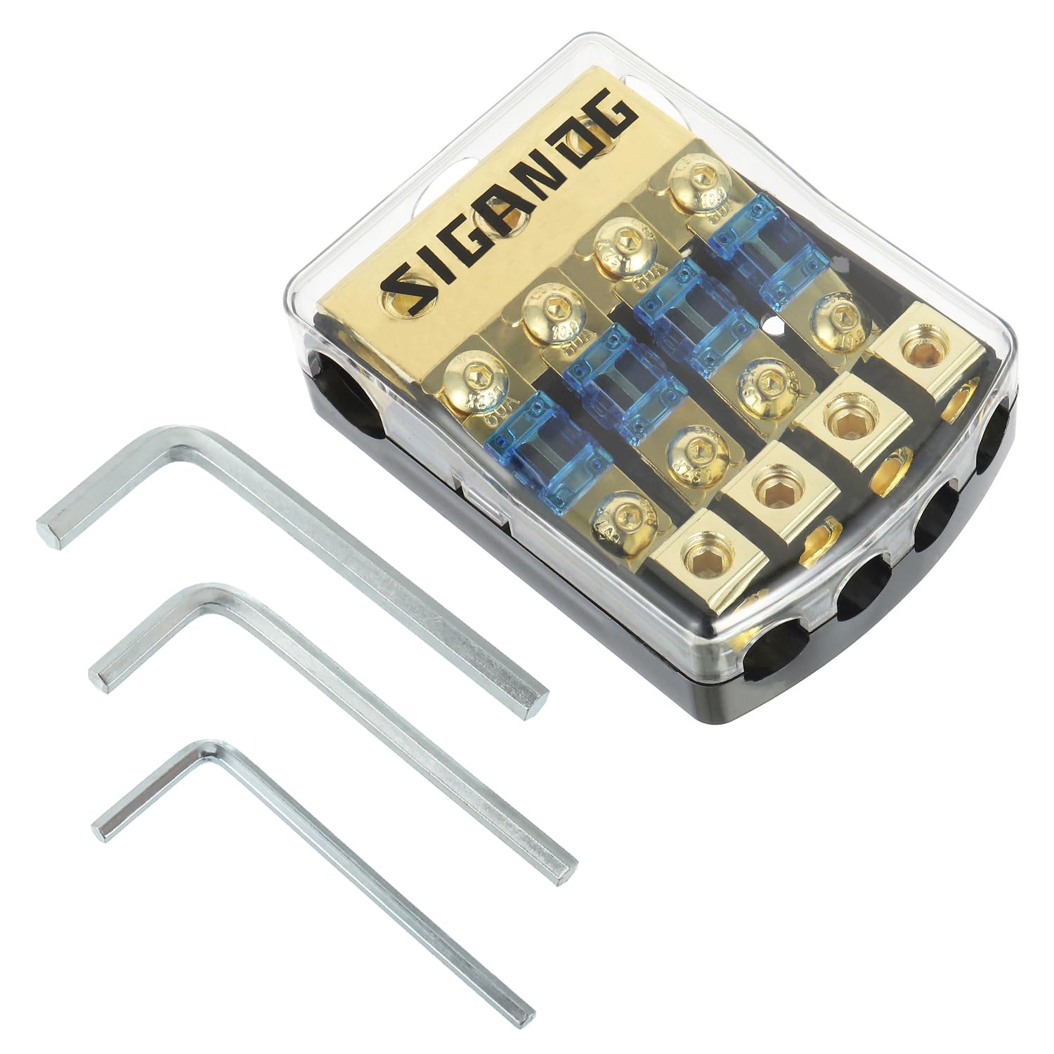 Sigandg 4 Way Anl Fuse Holder 60A, 0/2/4 Gauge In 4/8 Gauge Out Fuse Distribution Block 12V, Used For Audio Stereo Amplifier Of